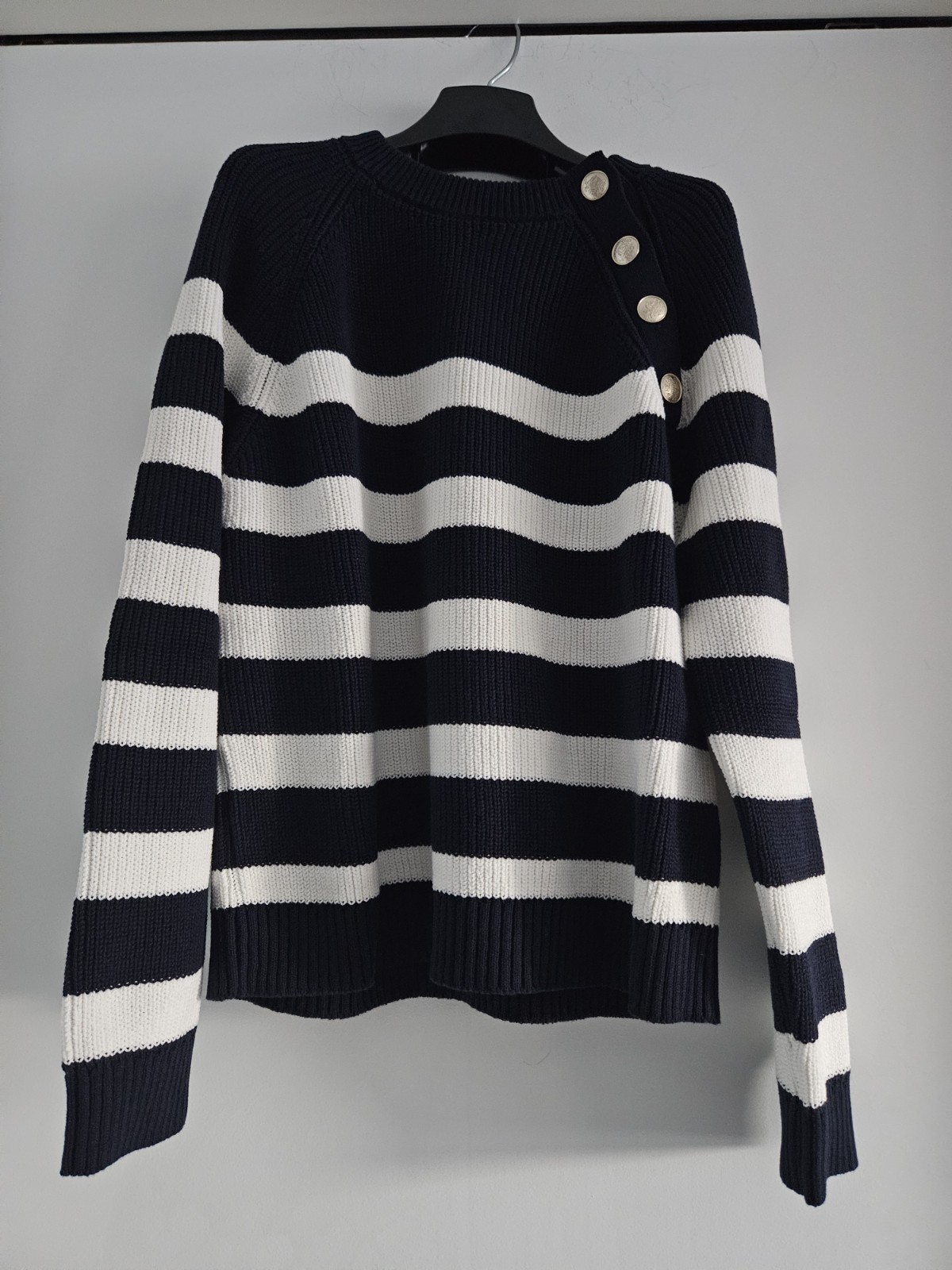 Sezane Gary Jumper Sweater, Navy Ecru Striped, Size Small, NWT
