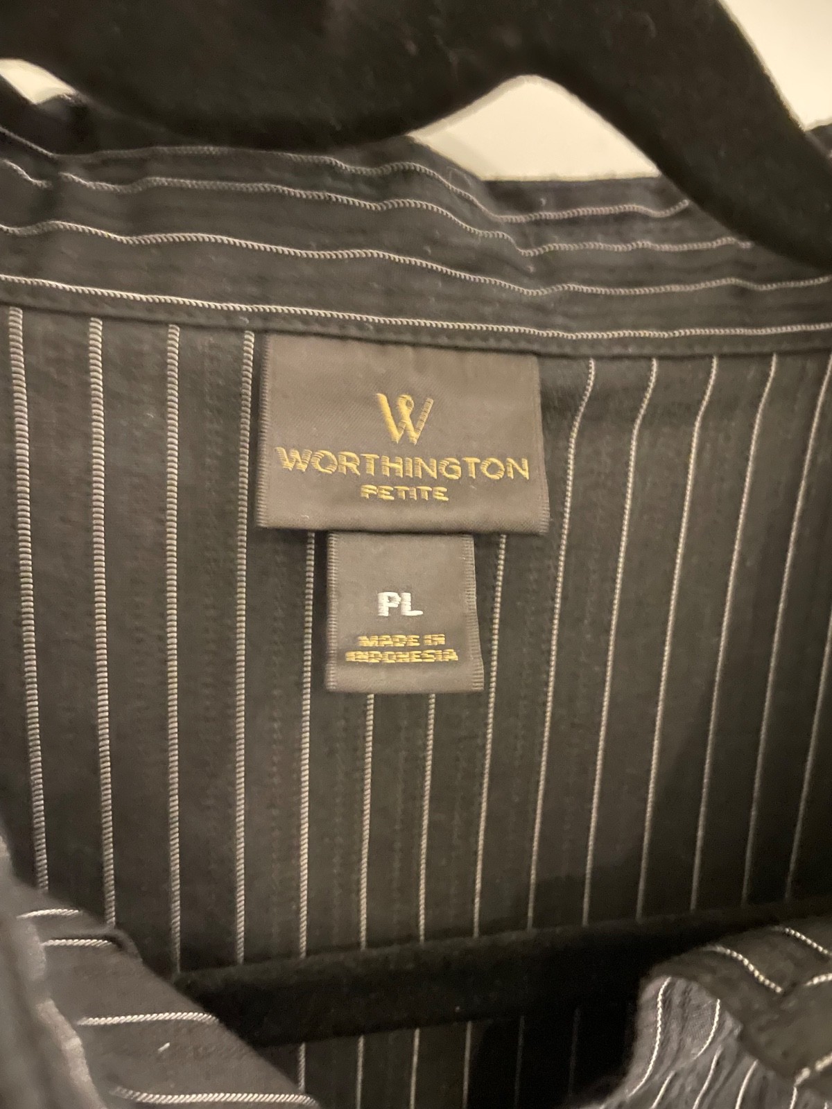 Worthington Petite Large PL Black and White Striped Blouse Top Shirt Career Work
