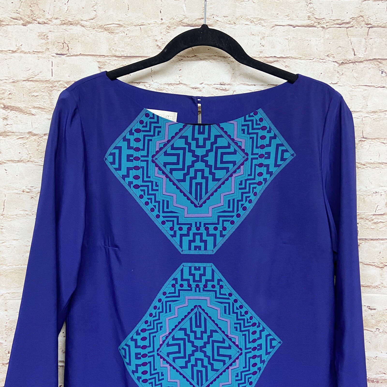 Britt Ryan Womens Shift Dress Size 8 3/4 Sleeve 100% Silk Geometric Purple