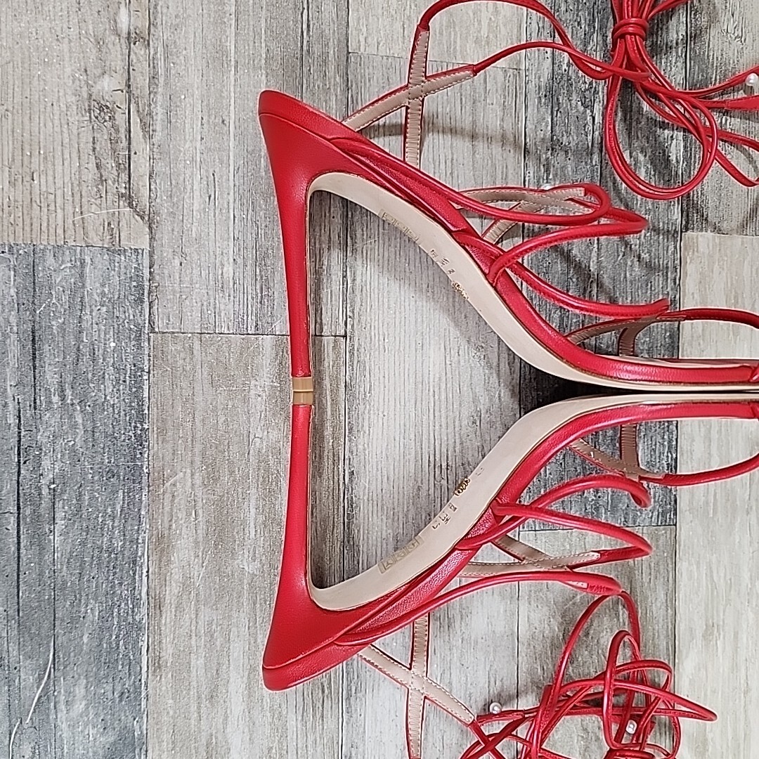 Stuart Weitzman Red Ankle Wrap Heels Womens Sz 10.5 (WORN 1X)