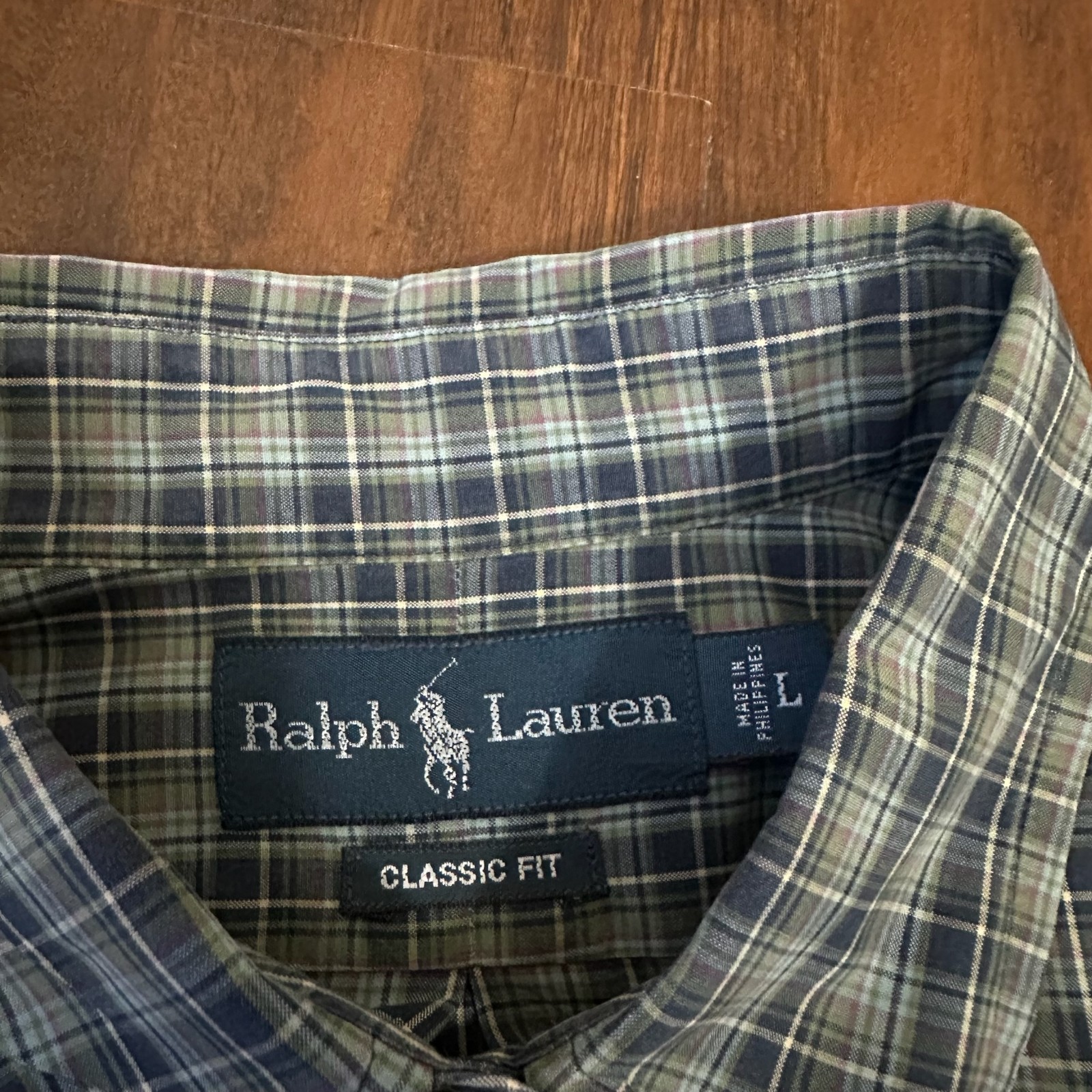 RALPH LAUREN Shirt Mens L Blue Green Plaid Button Down Classic Fit Preppy Retro
