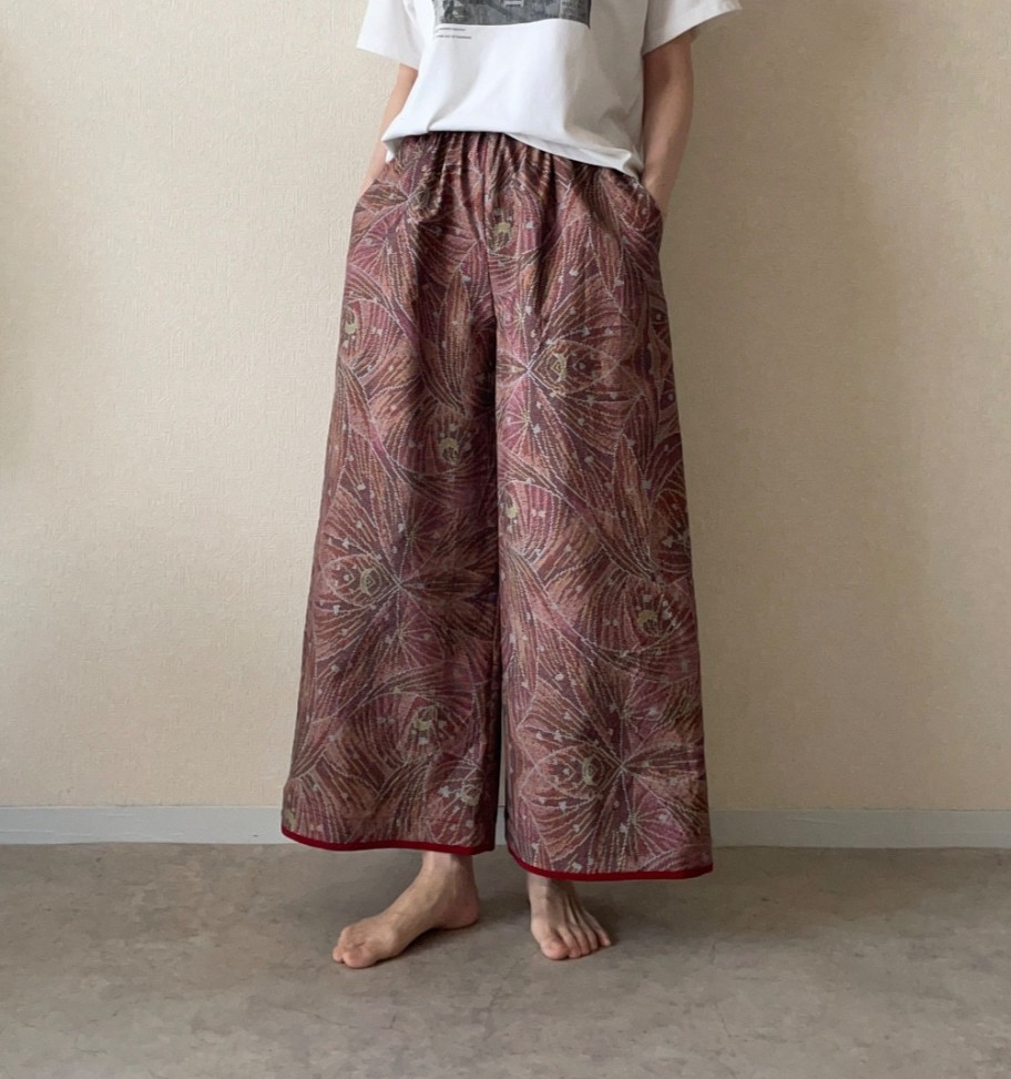 Oshima Tsumugi Kimono wide pants, Beautiful Pants, 100% silk with lining