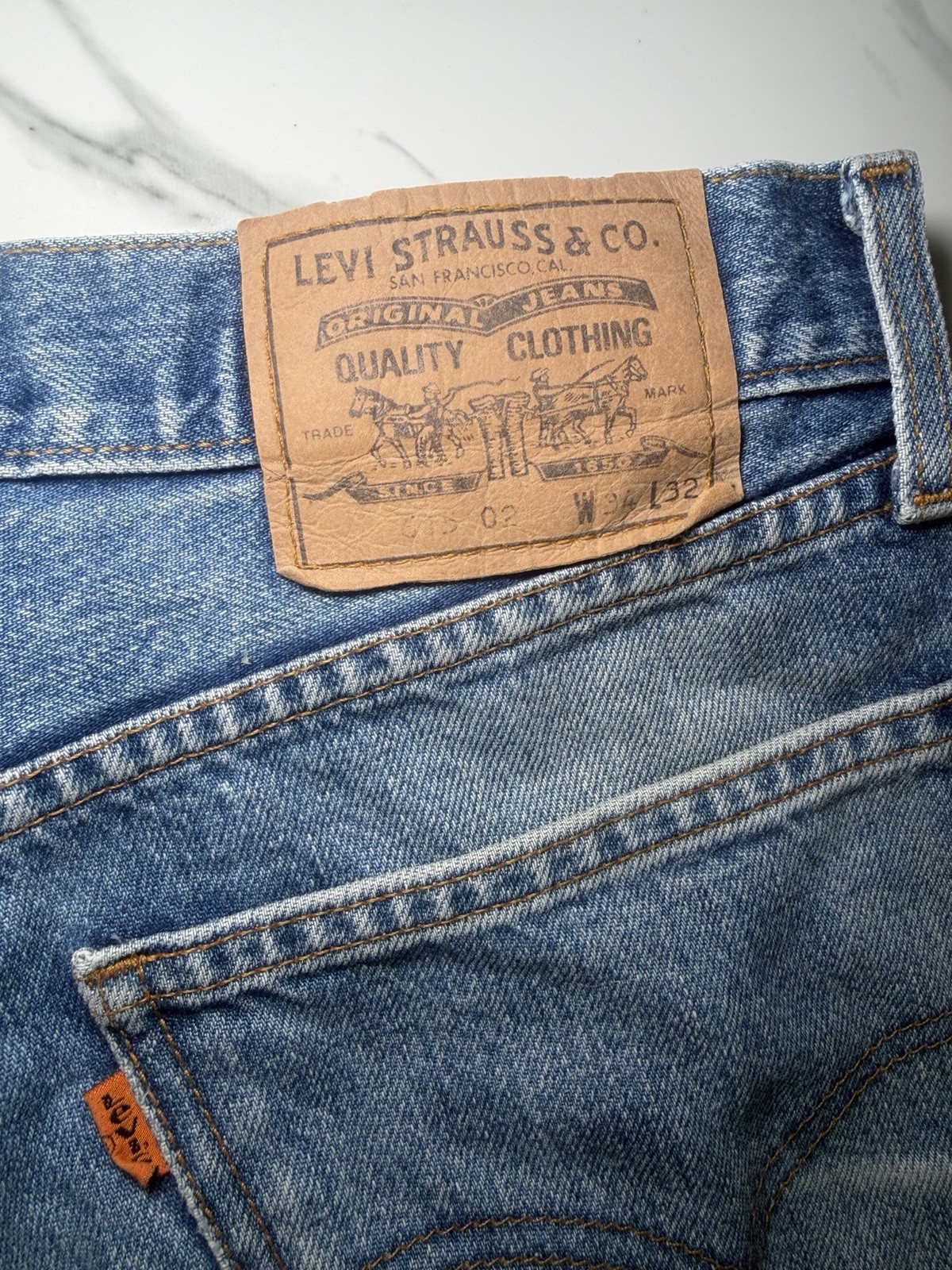 Vintage 90s Levis 615 Orange Tab Jeans W34 L32 Blue Straight Denim Made Tunisia