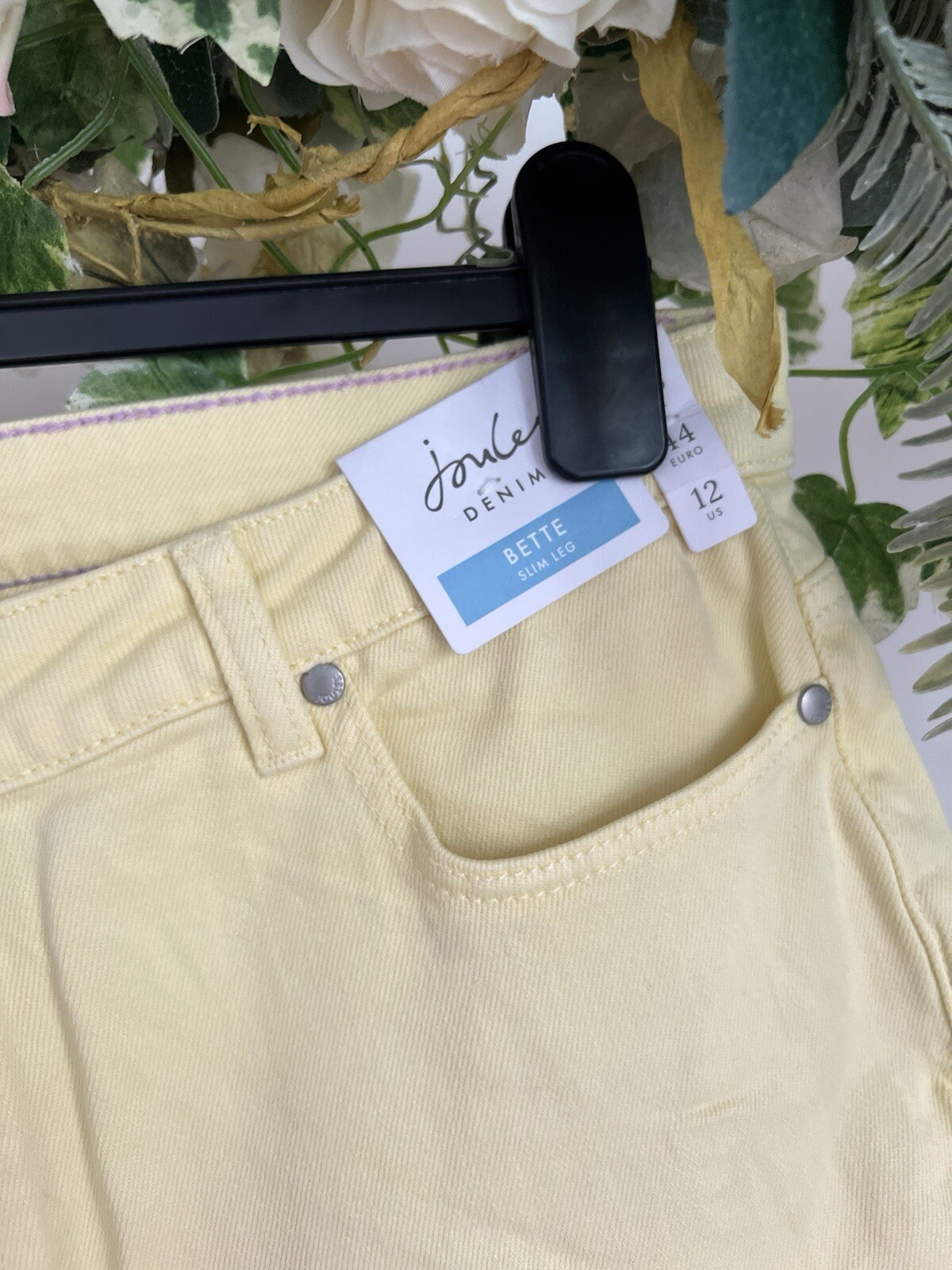 JOULES Bette Jeans Size 20 Lemon Yellow Denim Slim Straight Cropped Leg NEW