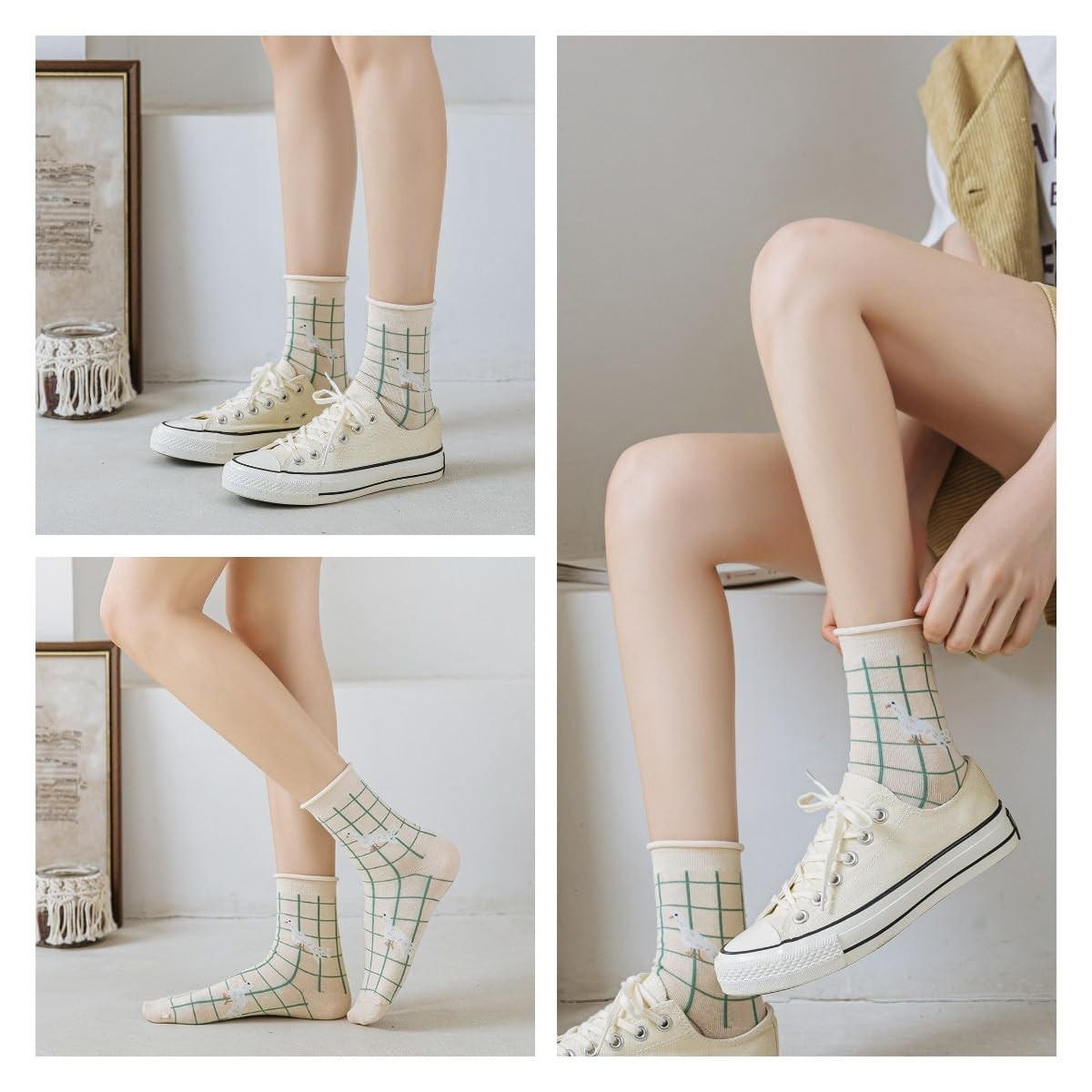5/10 Pairs Embroidered Floral Socks for Women Combed 5-8, 5 Pairs-set C