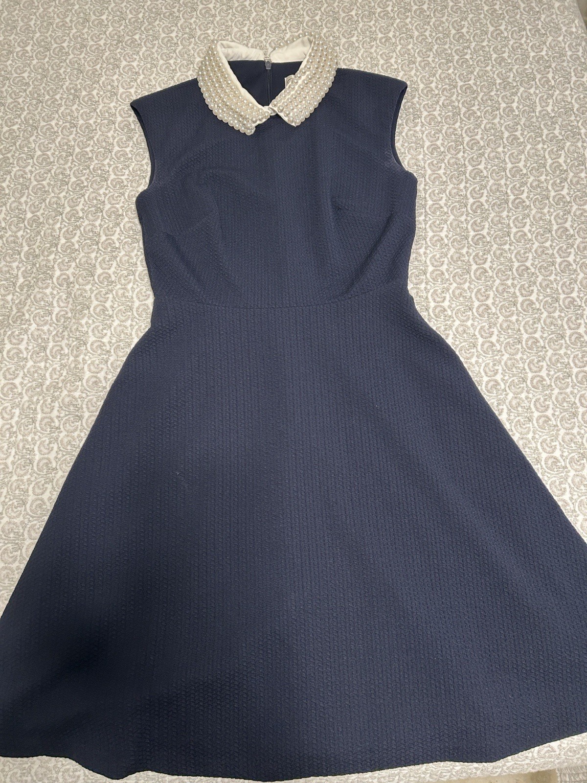 Eliza J Women’s Navy/White Sleeveless A-Line Knee Length Pearl Zip Dress 2