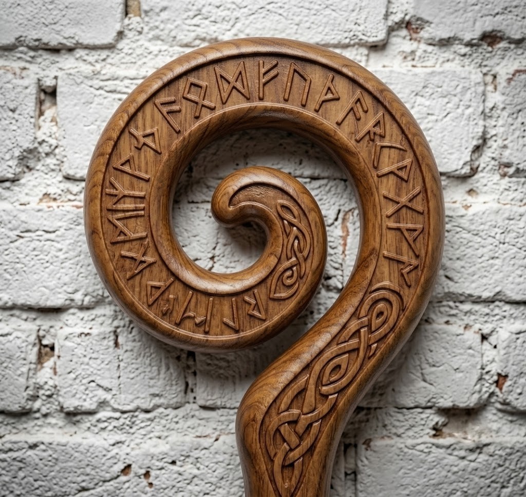 Hand-Carved Walnut Runic Staff – Celtic Knotwork – 46″ Modular Walking Stick