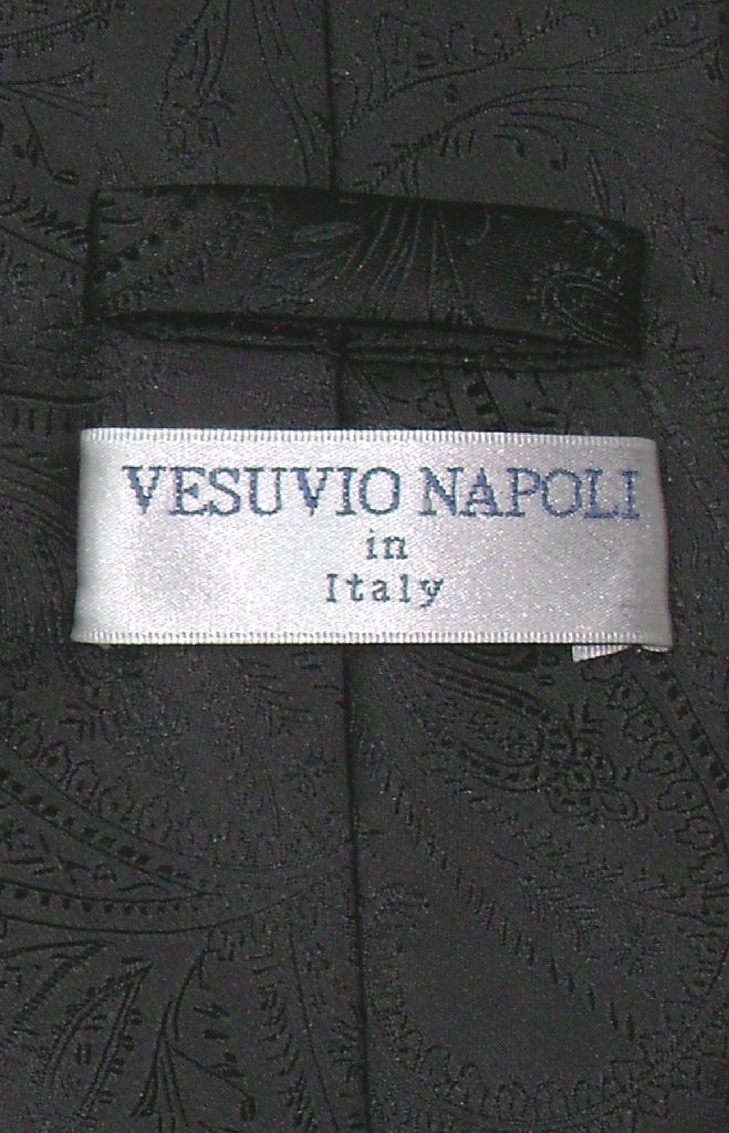 Vesuvio Napoli Black PAISLEY NeckTie and Handkerchief Matching Mens Neck Tie Set