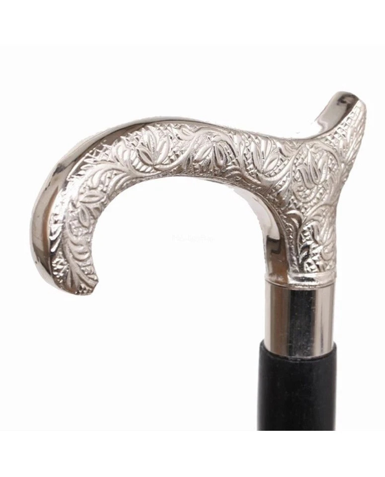Silver Vintage Designer Victorian Brass Handle Wooden Walking Stick Cane