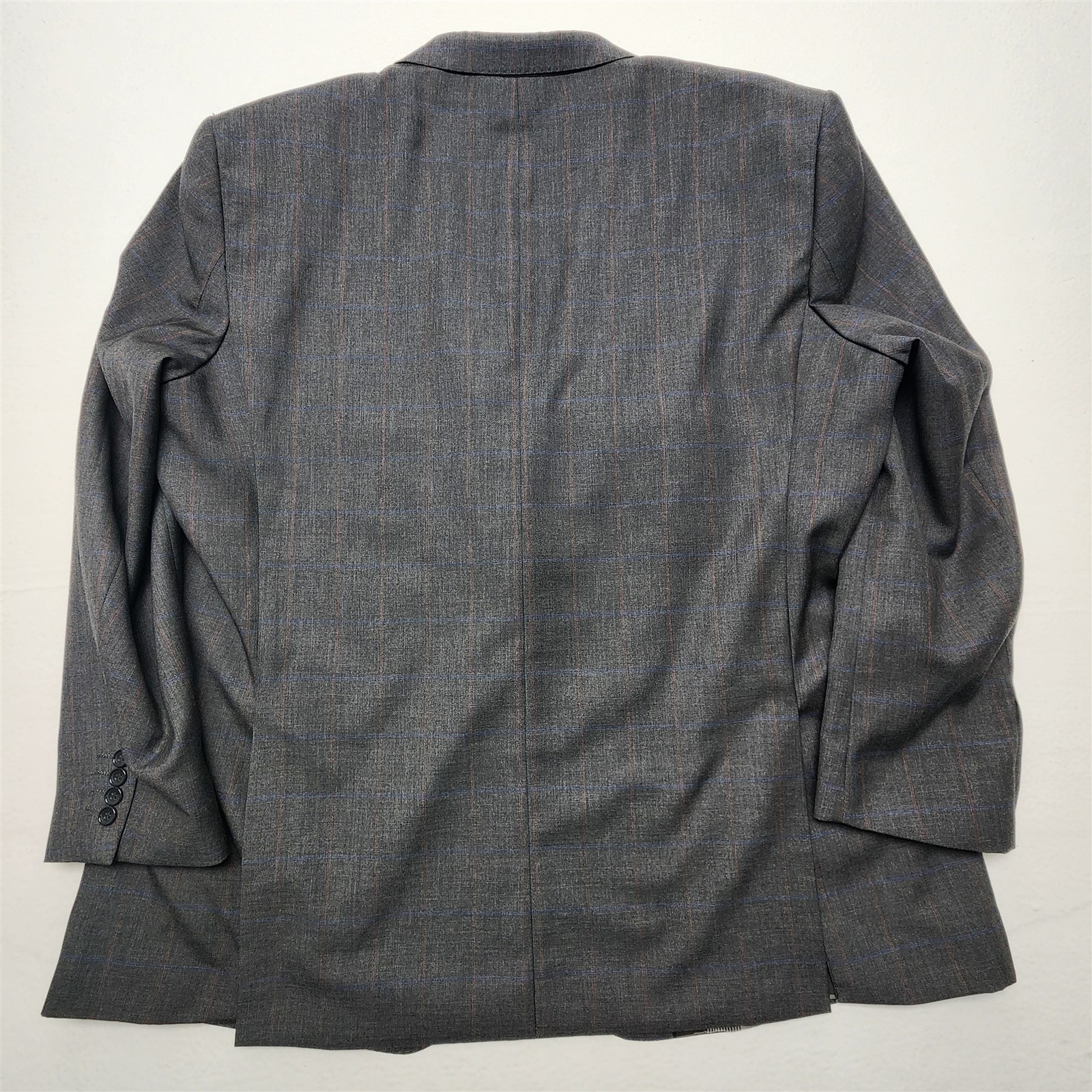 Statement Italy 52L 44×32 Gray Red Blue Windowpane 100% Wool 2Btn 2Pc Mens Suit