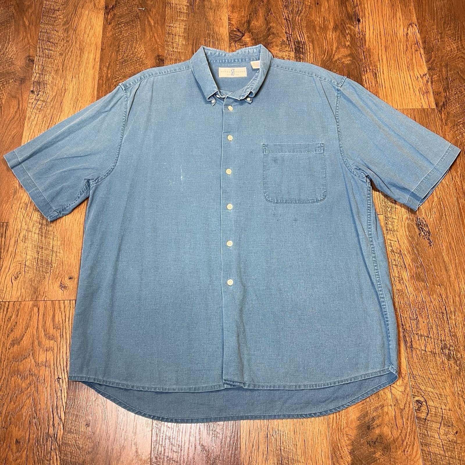 River Trader Shirt Mens XL Blue Short Sleeve 90s Outdoor Retro Casual Vintage