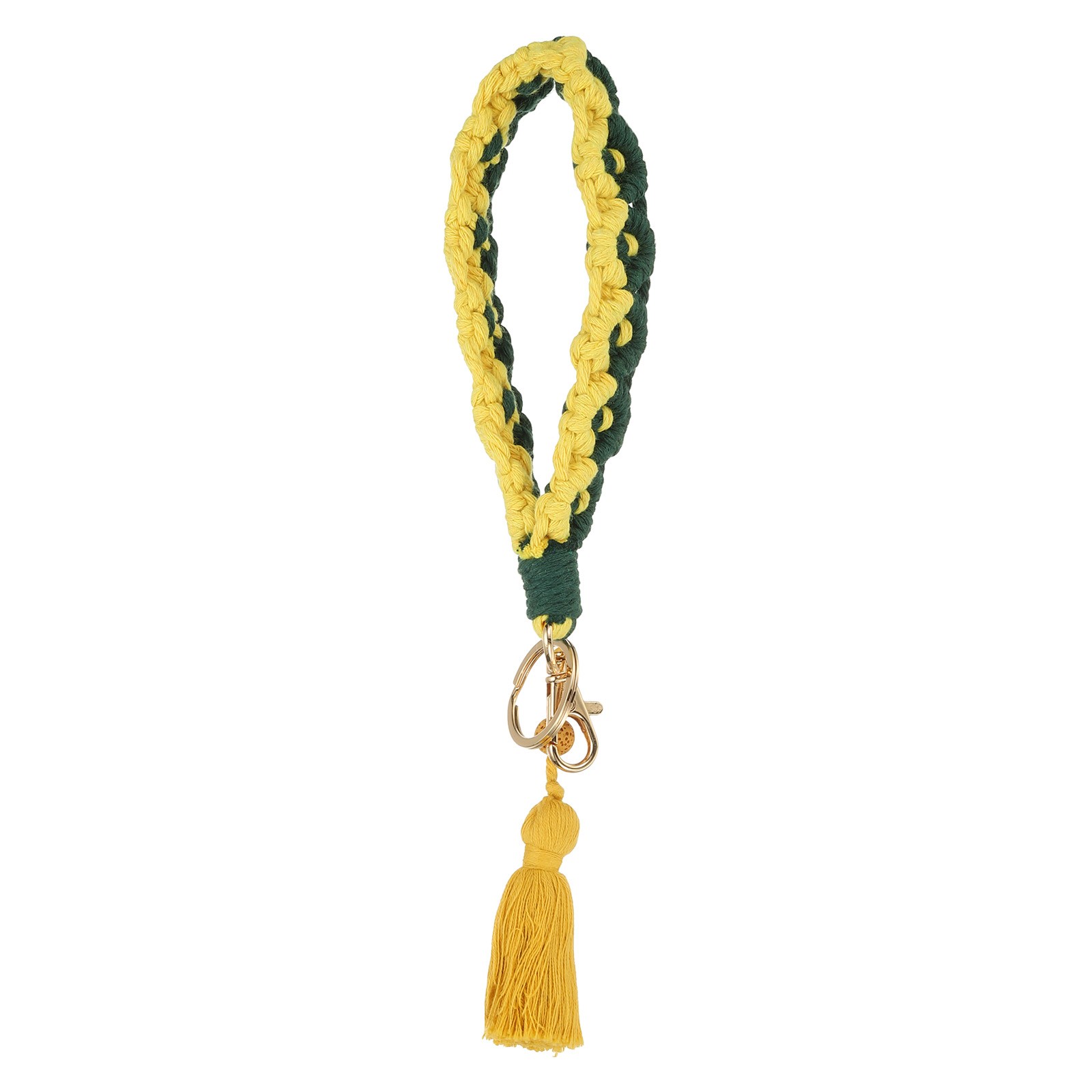 1 Pcs Handmade Wristlet Keychain, Yellow/Green