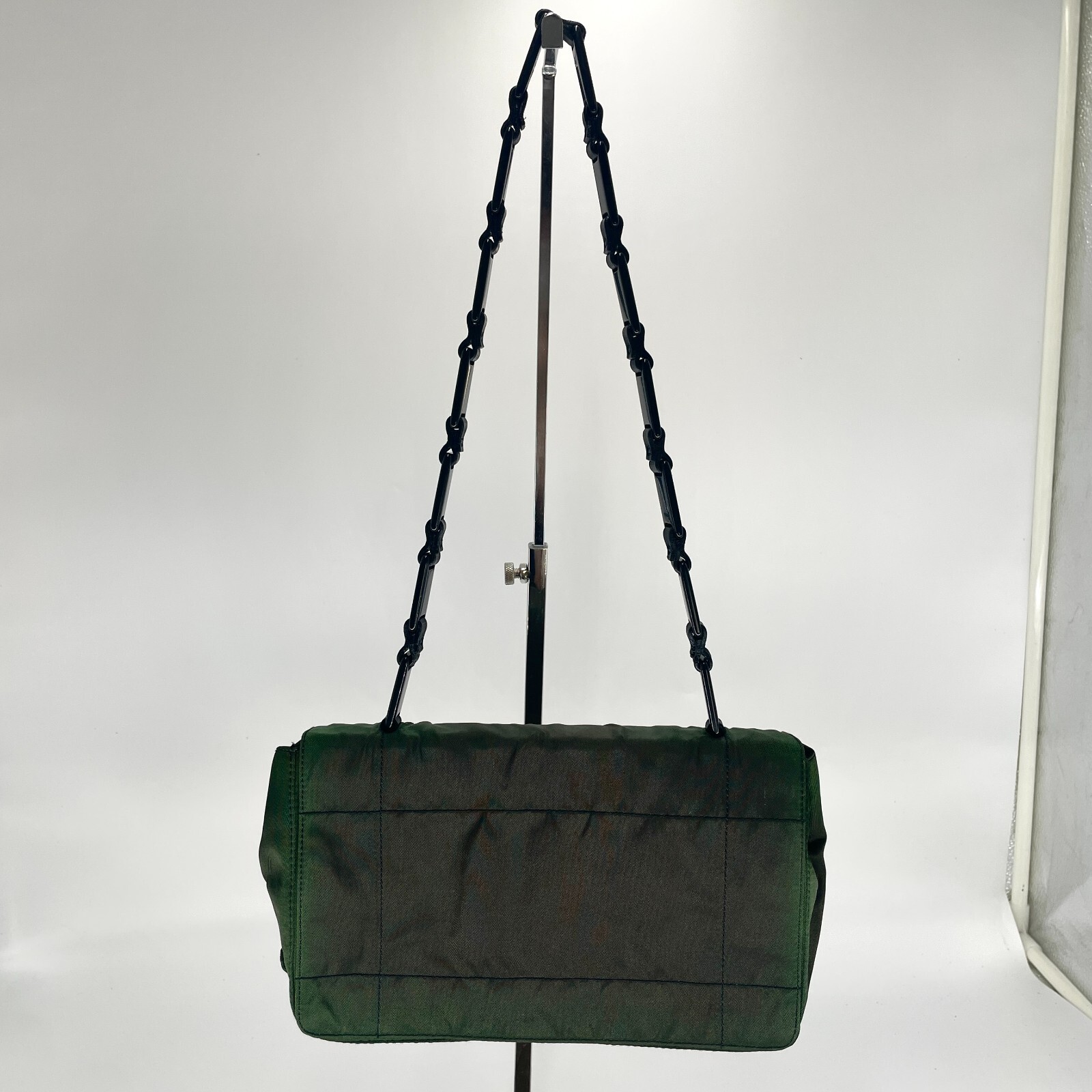 PRADA Chain Shoulder Bag Nylon Plastic Leather Khaki Black 612