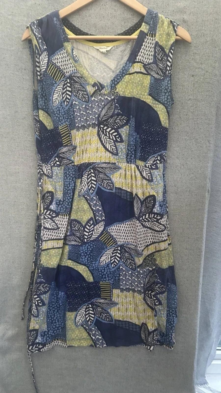 White Stuff patterned sleeveless cotton mix dress in blue and green size 10