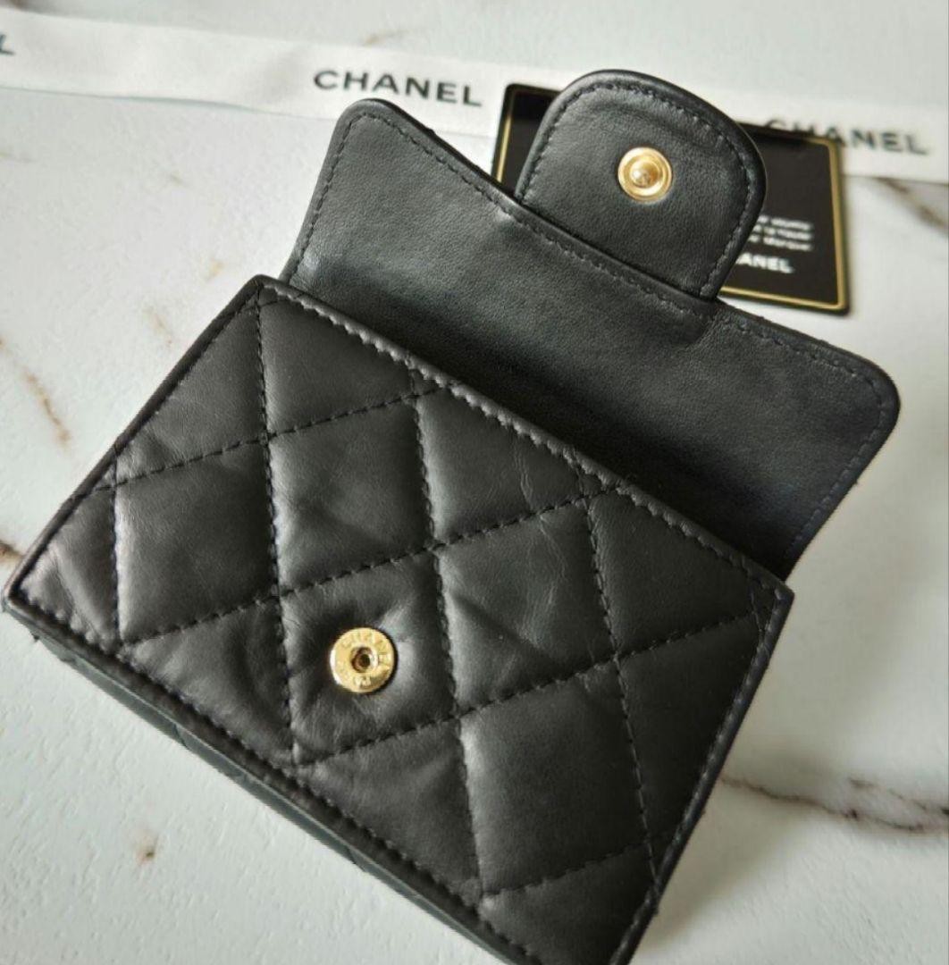 CHANEL Tri Fold Wallet Mini Compact 2.55 Matelass Black