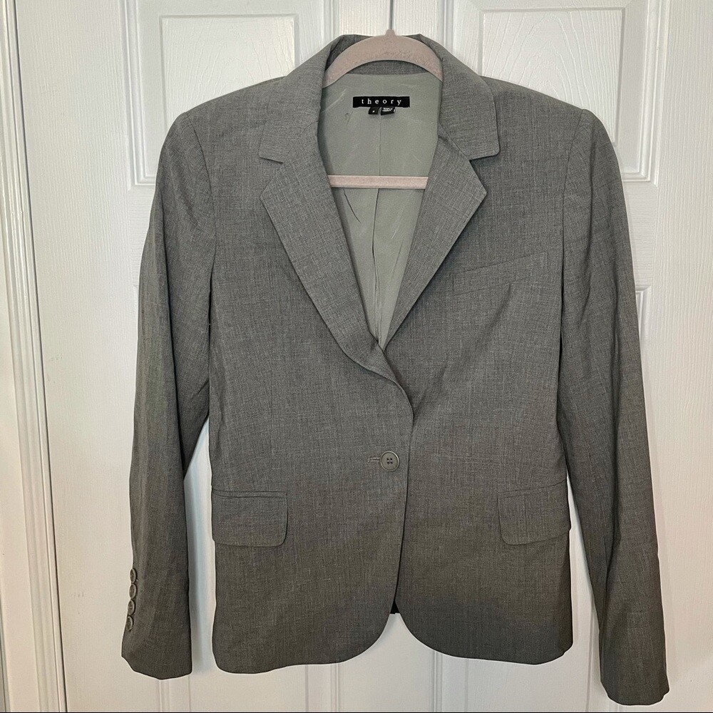 Theory Grey Wool Blend Classic Blazer Jacket 2