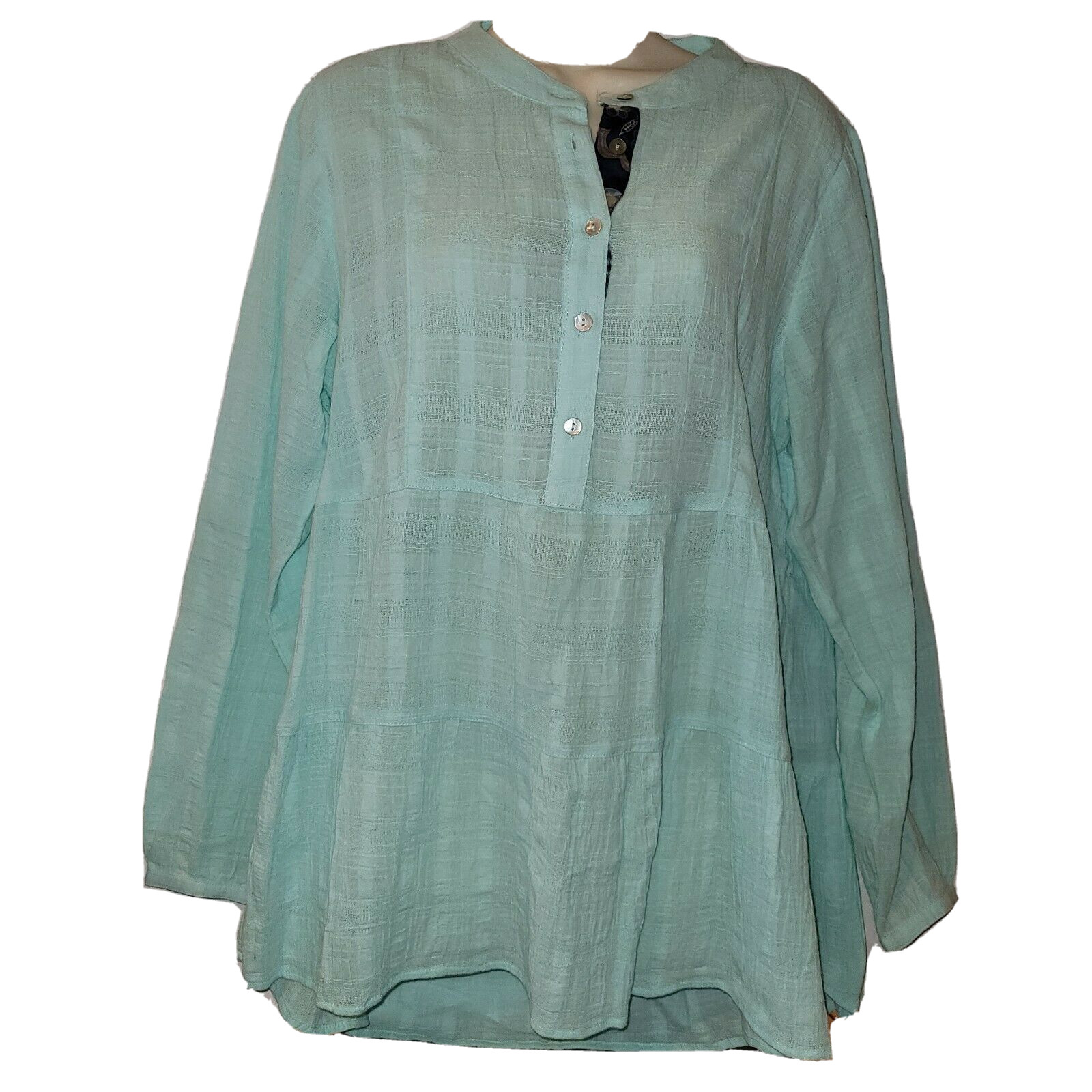 Soft Surroundings Gloria Gauze Henley Tunic Top Clearwater Blue 2DC07 M 10-12