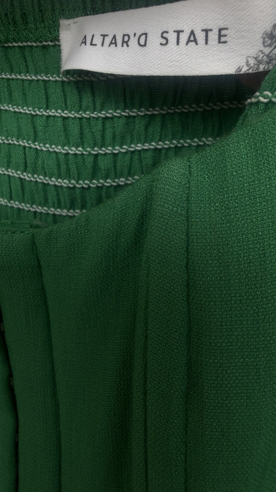 Altar’d State Green Corset Crop Top Women’s Large Tie Shoulder Smocked Back Hook