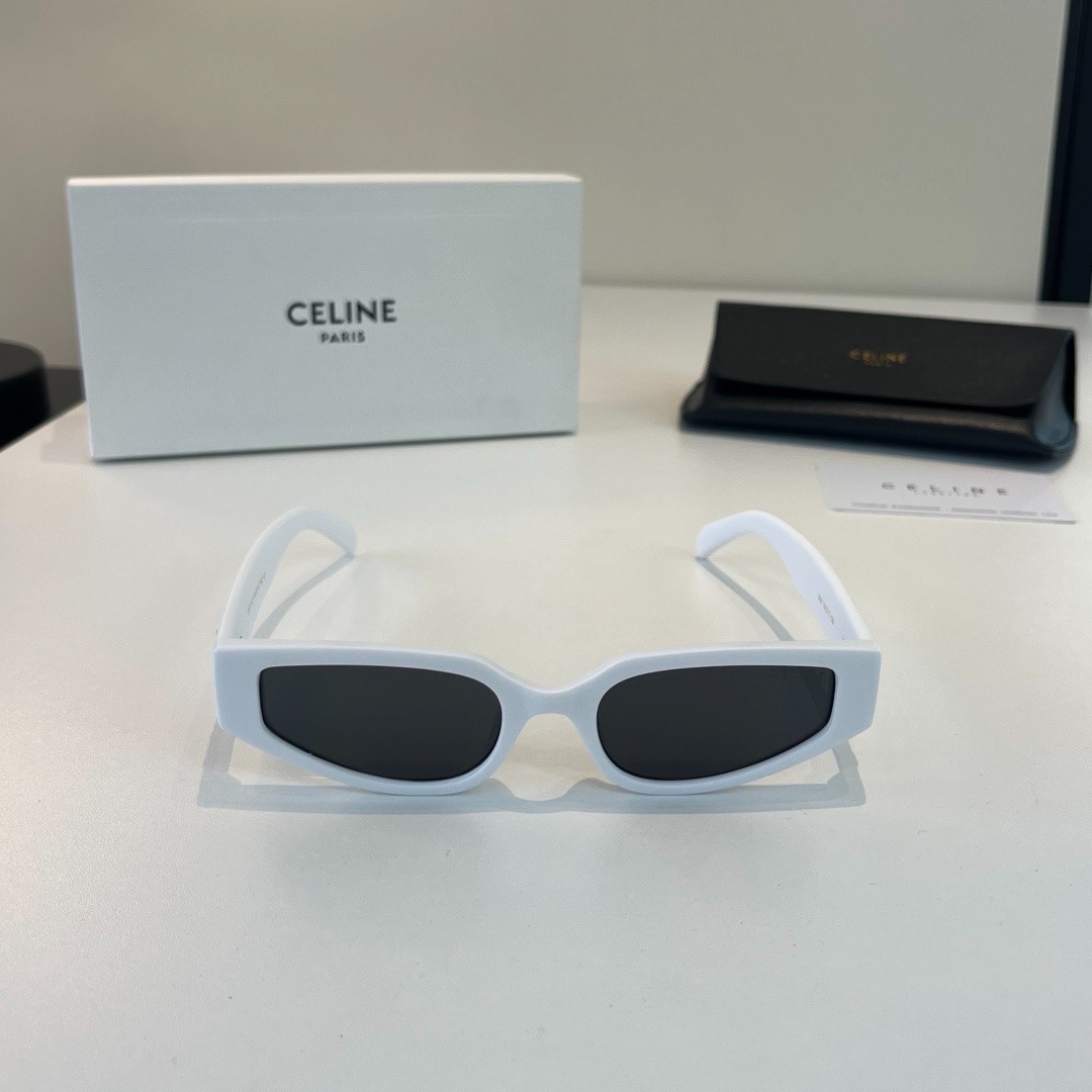 Celine CL40282U Triomphe Sunglasses White Frame Dark Grey Lens Gold Logo Women
