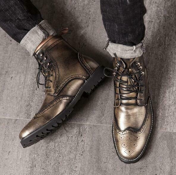 Mens High Top Brogue Shoes Carved Wingtip Lace Up Dress Casual Ankle Boots Hot