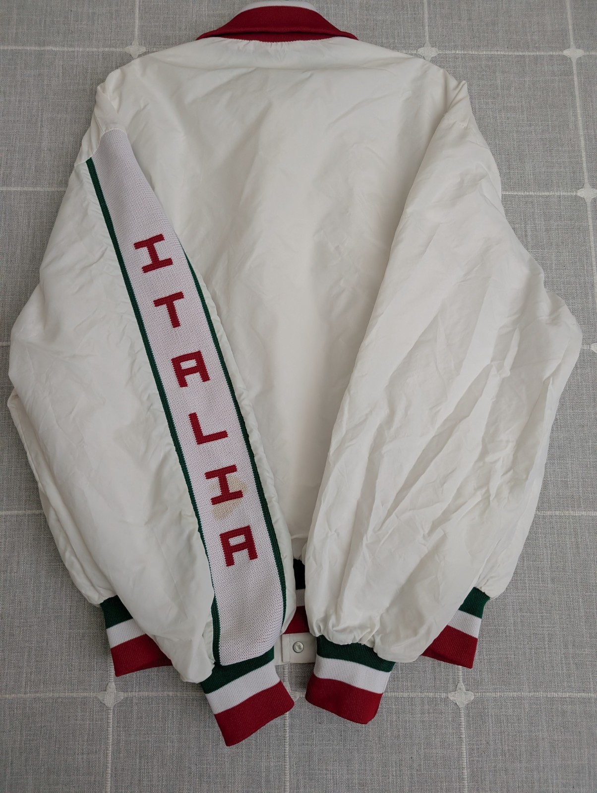 Vintage King Louie Italia Jacket Mens XL White Varsity USA Company Name Read**