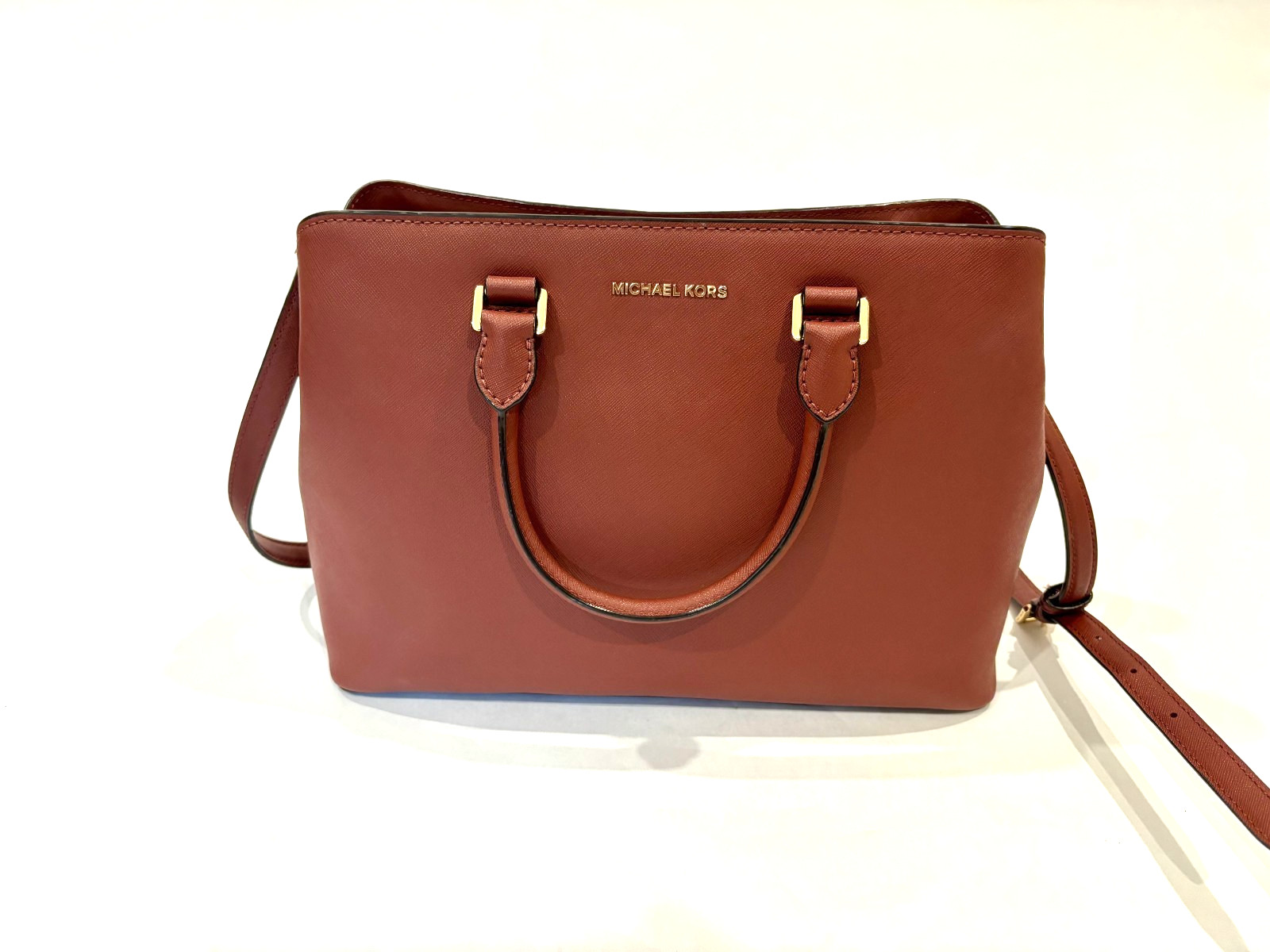 New Michael Kors Savannah Saffiano Leather Large Satchel – Brick – Authentic