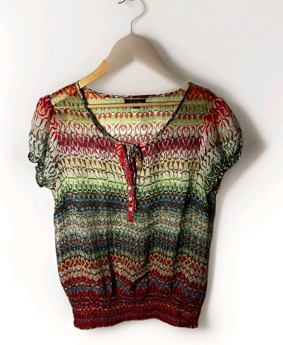 Antilia Femme Sheer short-sleeve blouse colorful Multi-patterned Size L