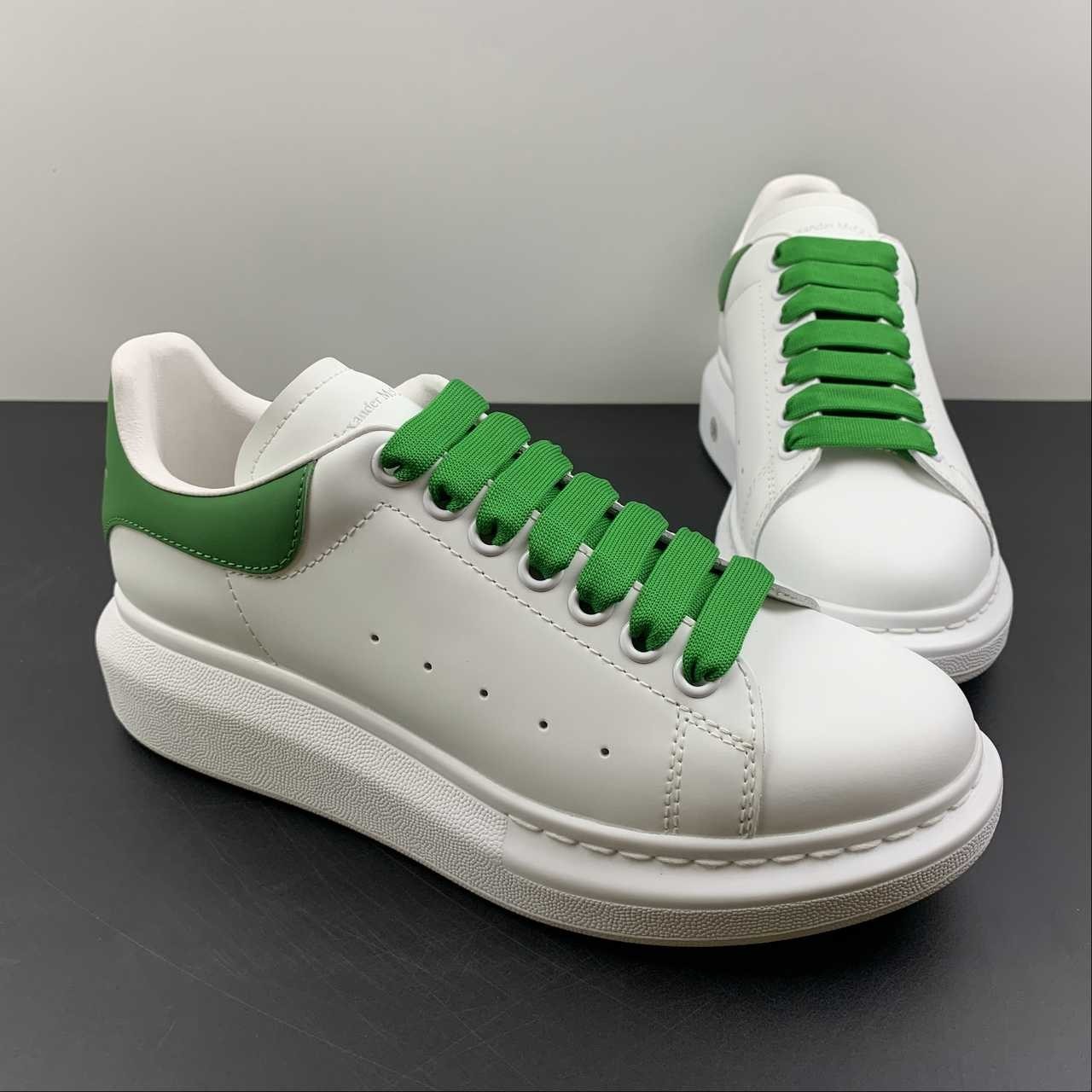 Alexander McQueen Oversized White Green Low Top Leather Sneakers