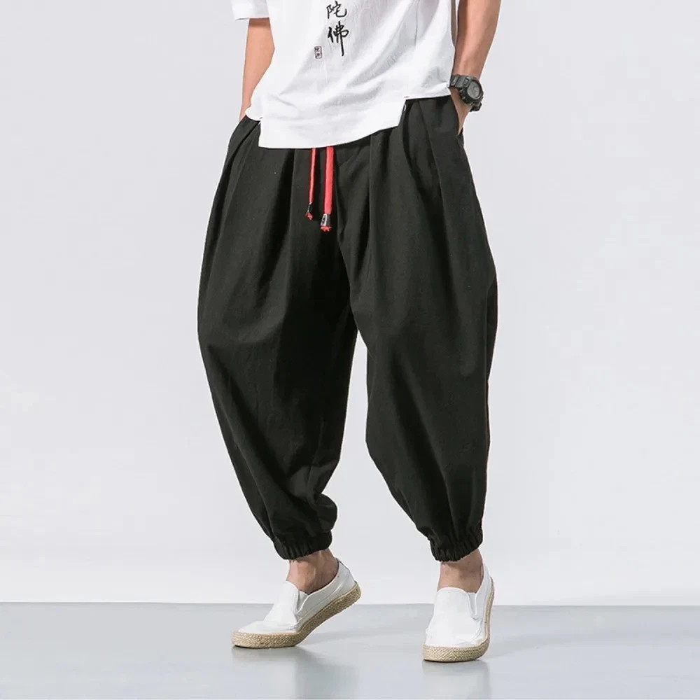 New Oversized Men Harem Pants Loose Chinese Style Cotton and Linen Sweatpants