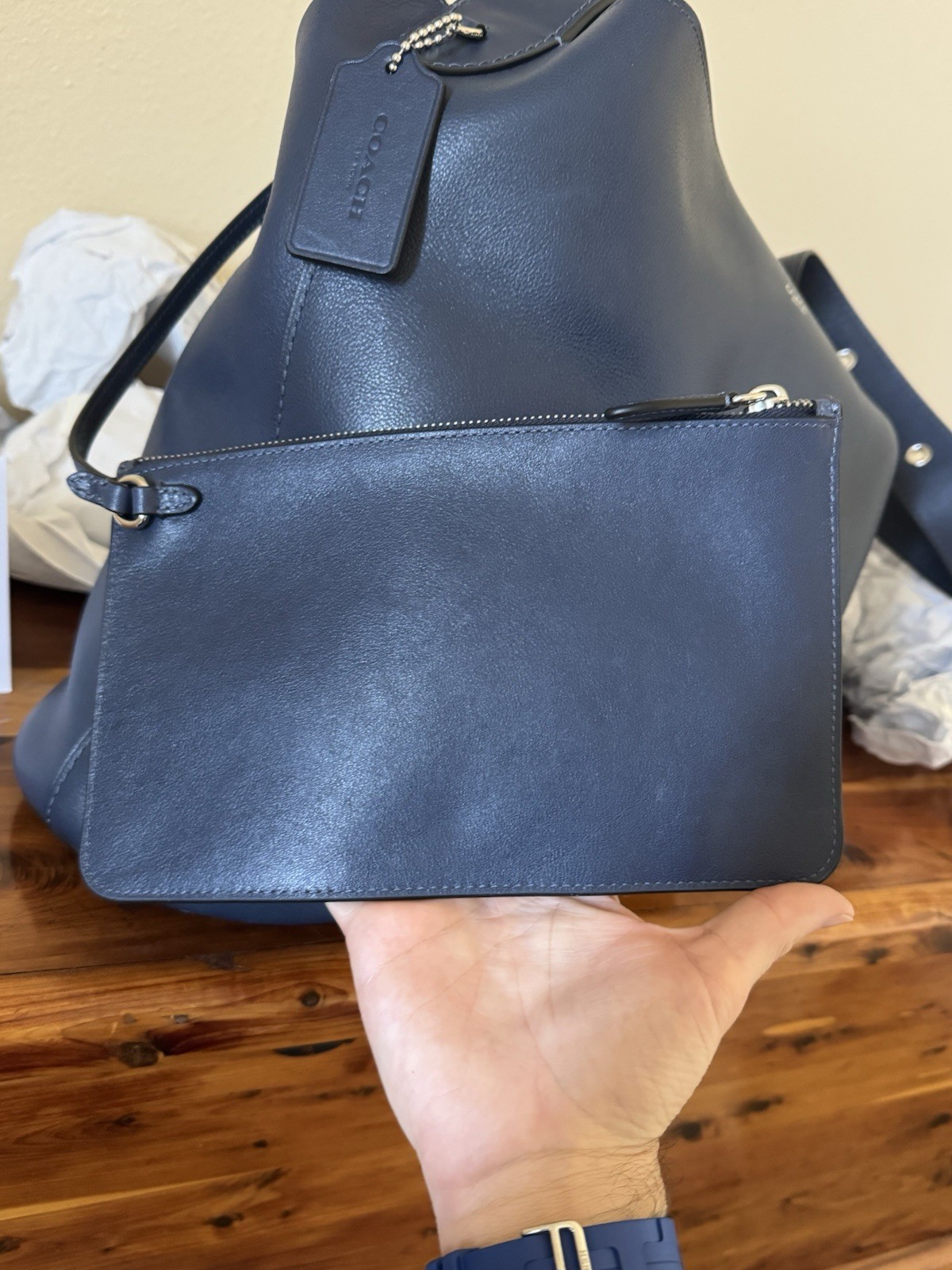 Coach Navy Bleeker 36 Bag w/ Adjustable Strap, Zip Pouch & Dust Bag