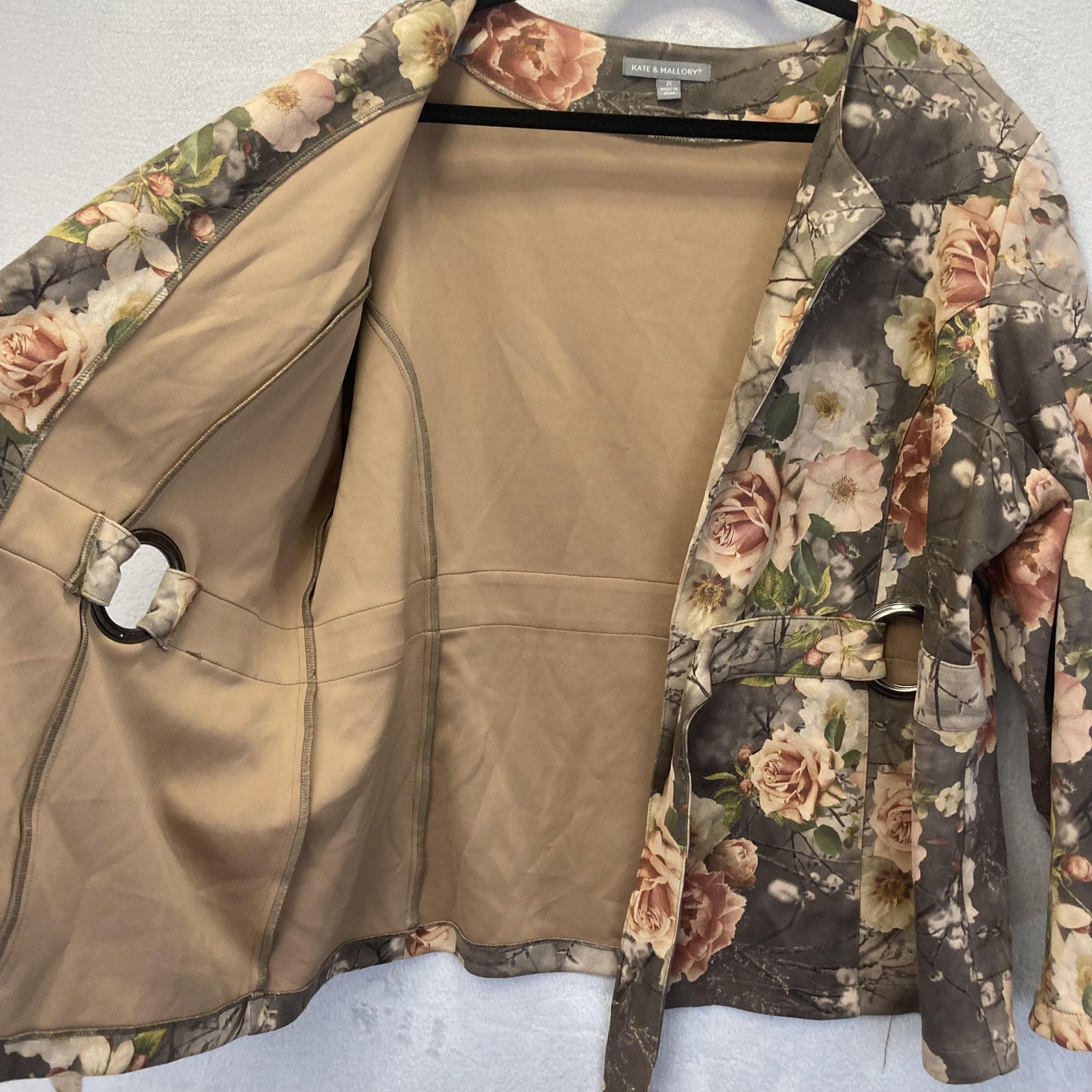 Kate & Mallory Floral Faux Suede Jacket Womens 2X Nature Outdoors Whimsical