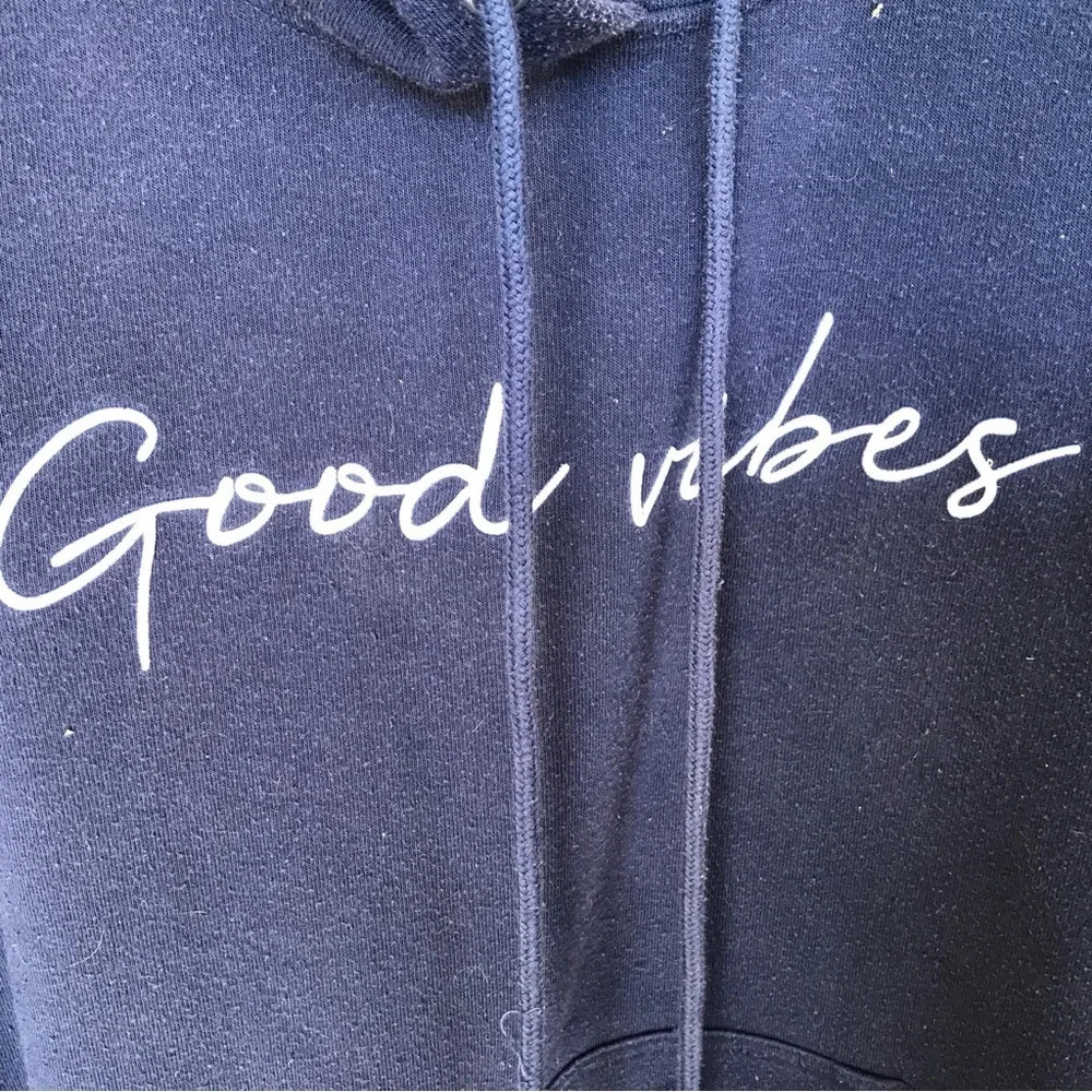 Good Vibes Hoody Kangaroo Pocket Navy SzL Drawstring Pullover Banded Cuffs/Hem