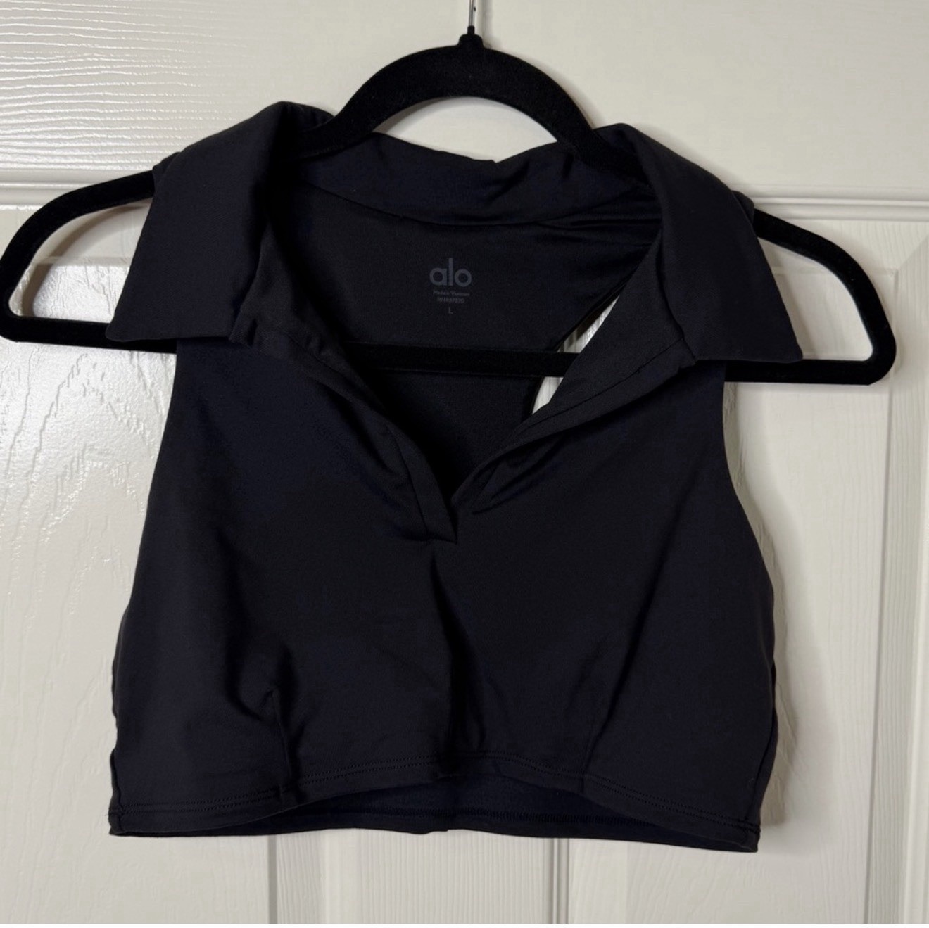 Alo Yoga Black Collared Racerback Sports Bra Full Coverage Pullover Size L