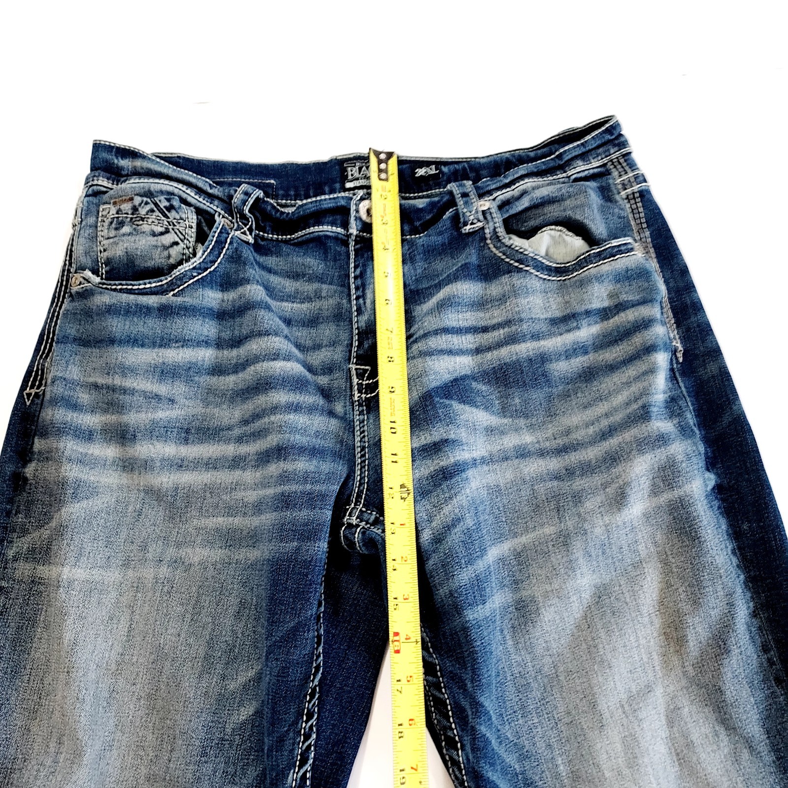 BKE Jake Jeans Mens 38 XL Blue Straight Leg Denim Distressed Dark Wash