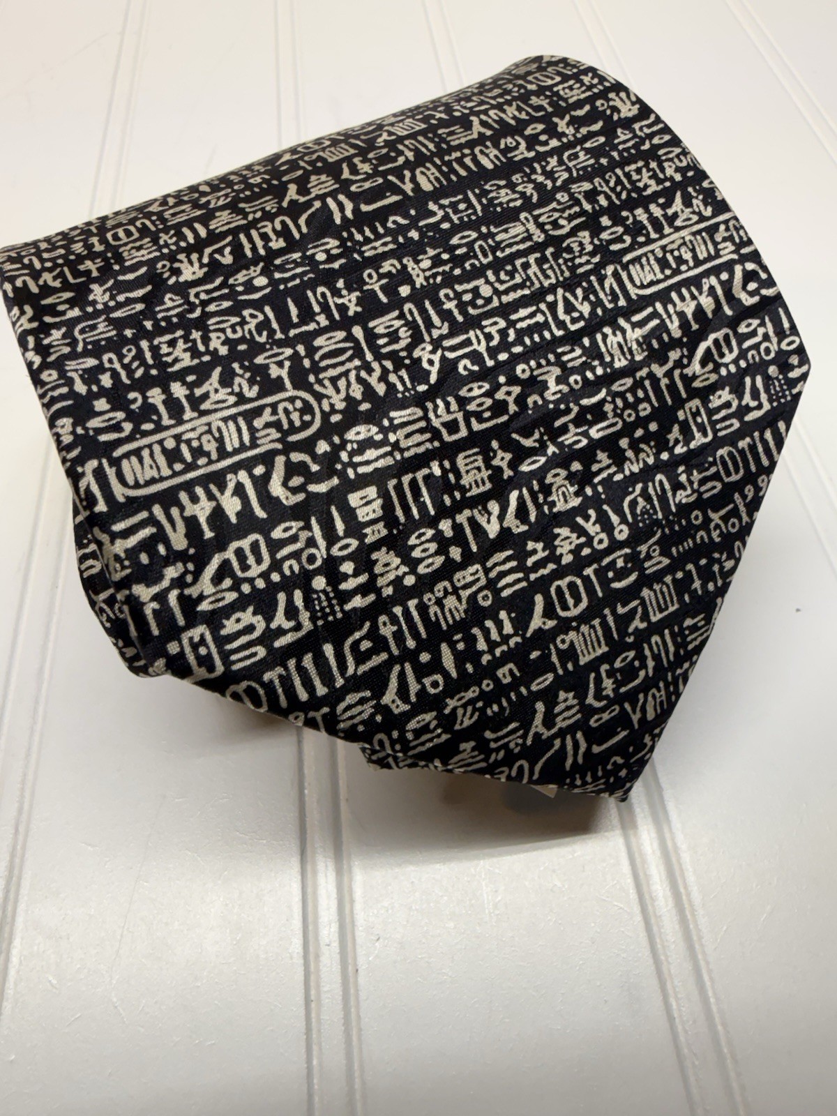 Museum Artifacts Rosetta Stone All Silk Tie Mens Black White Hieroglyphics NEW