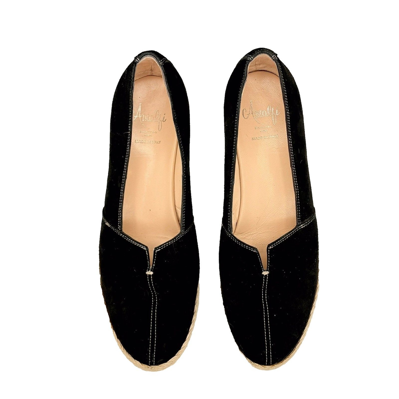 Amalfi by Rangoni Black Suede Low Wedge Espadrille Italy Leather Lining 8M