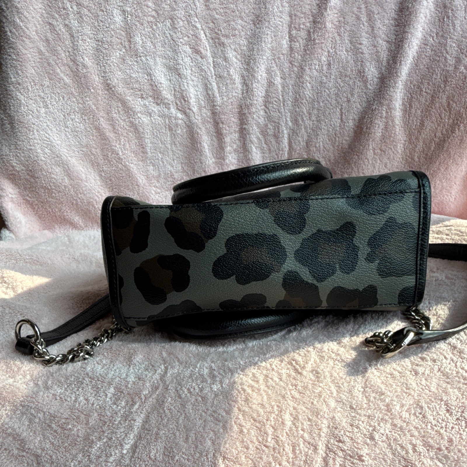 Coach Gray Black Animal Print Satchel Zip Crossbody Bowler Bag Detachable Strap