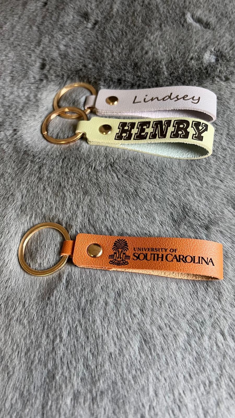 Handmade Leather Keychain Personalized Text Name Logo Custom Gift for Him Her