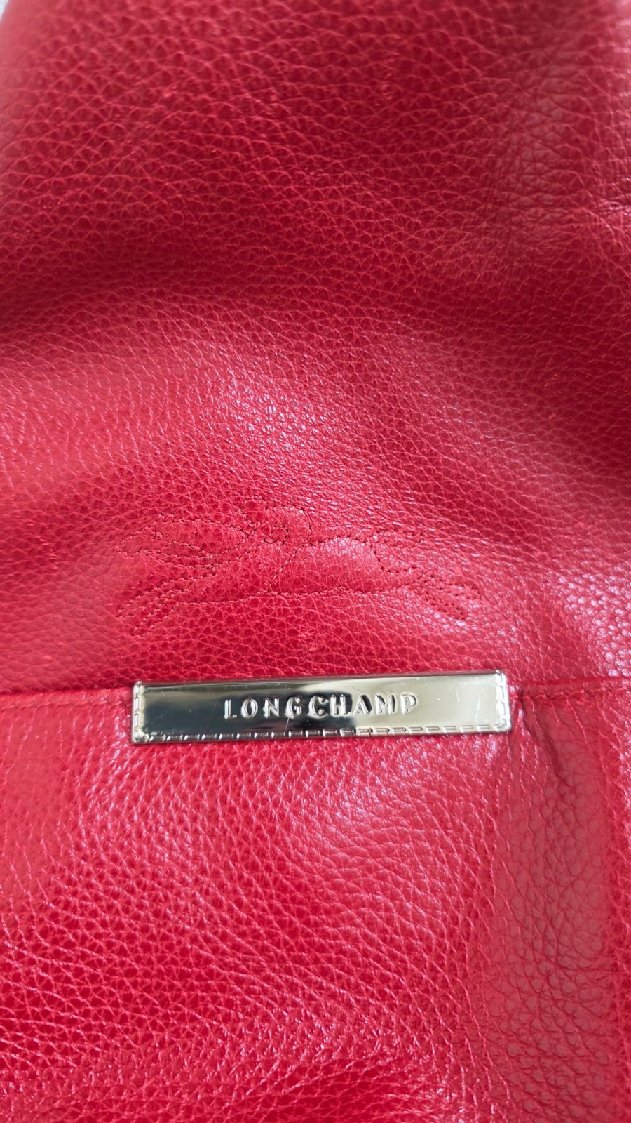 Authentic Red Leather Longchamp Le Foulonnee Hobo Handbag with dust cover