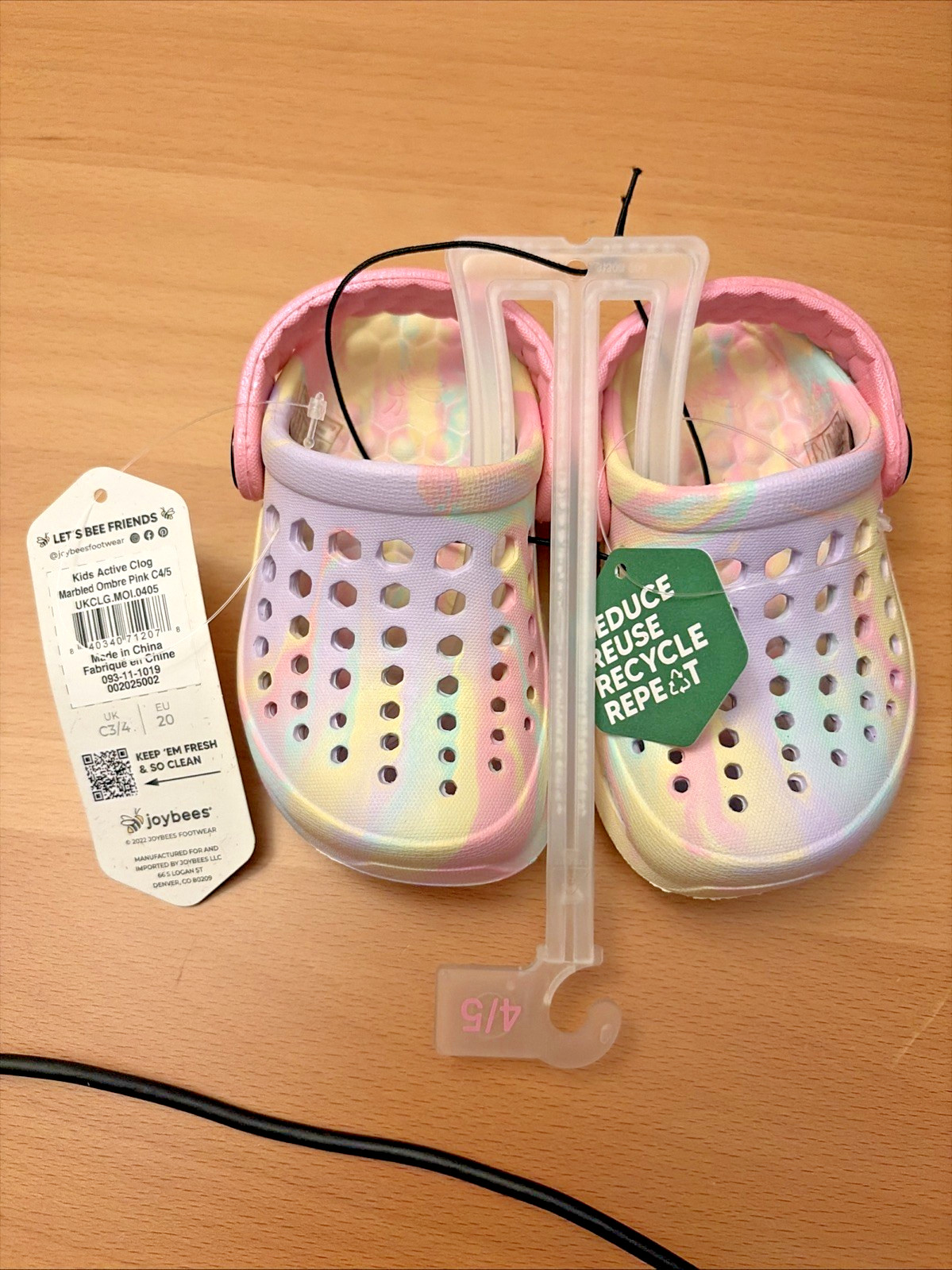 Joybees Active Clogs Girls Size 4/5C Marbled Ombre Pink NWT