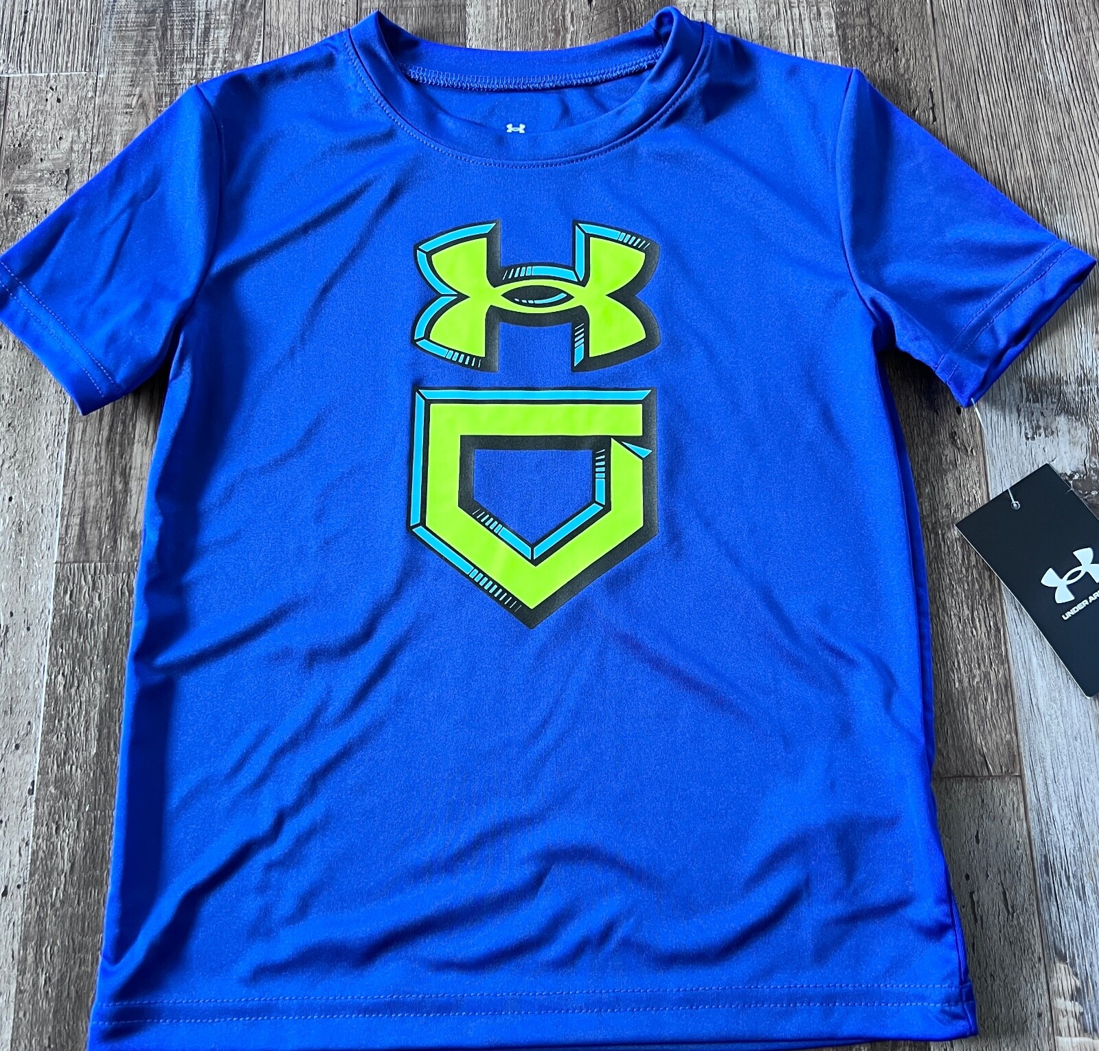 NWT Under Armour Boys 7 Dk Royal Blue/Black/Neon Yellow BASEBALL Shorts Set Sz 7
