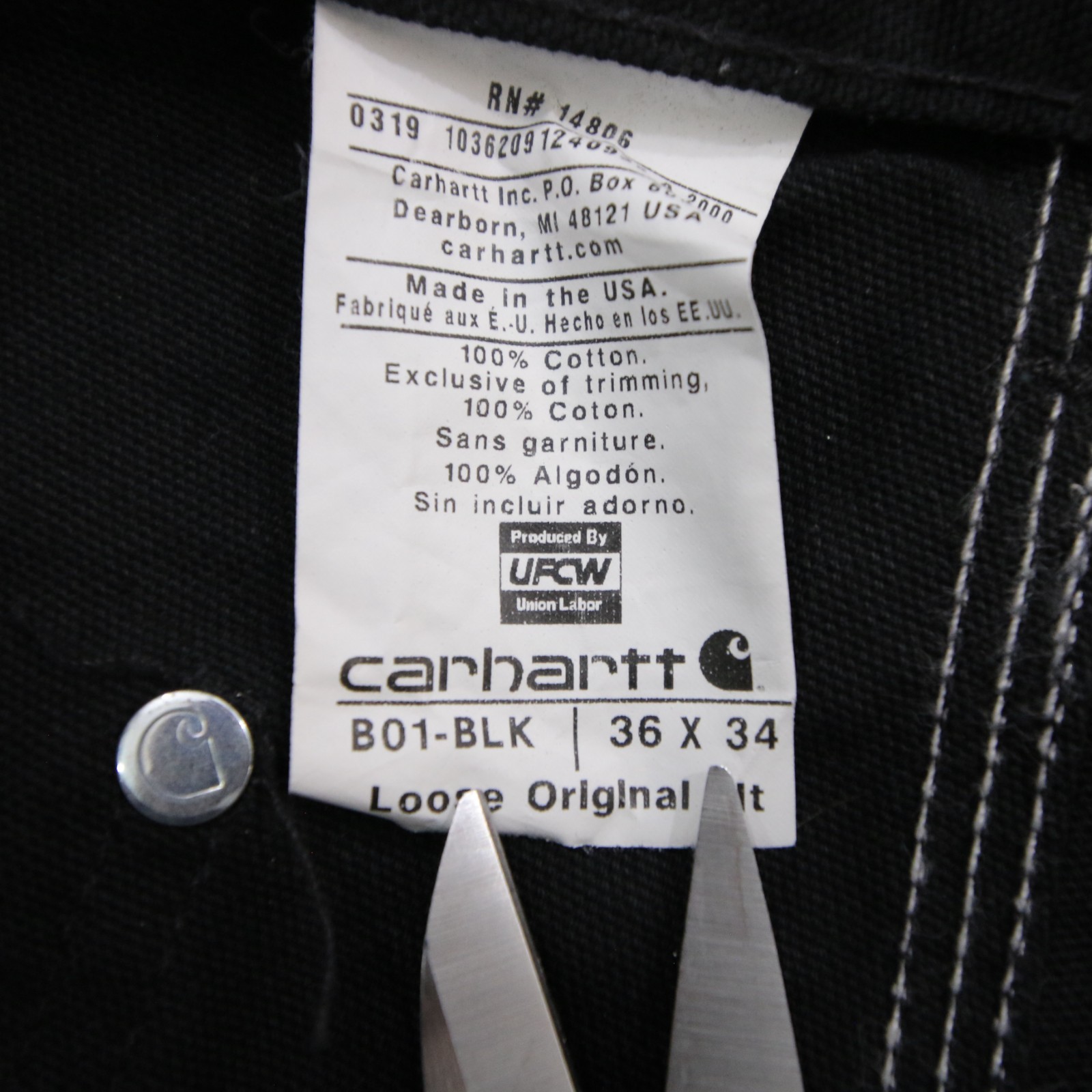 Carhartt Pants Mens 36×34 Black B01 Double Knee Made In USA Workwear