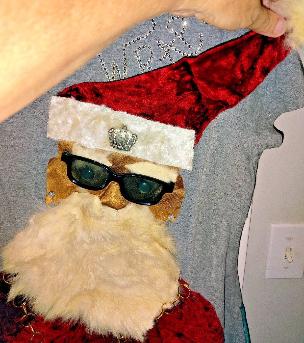 Handmade Women XL Gray Christmas Dress Gangsta Wrapper Sequin Happy Holla Days