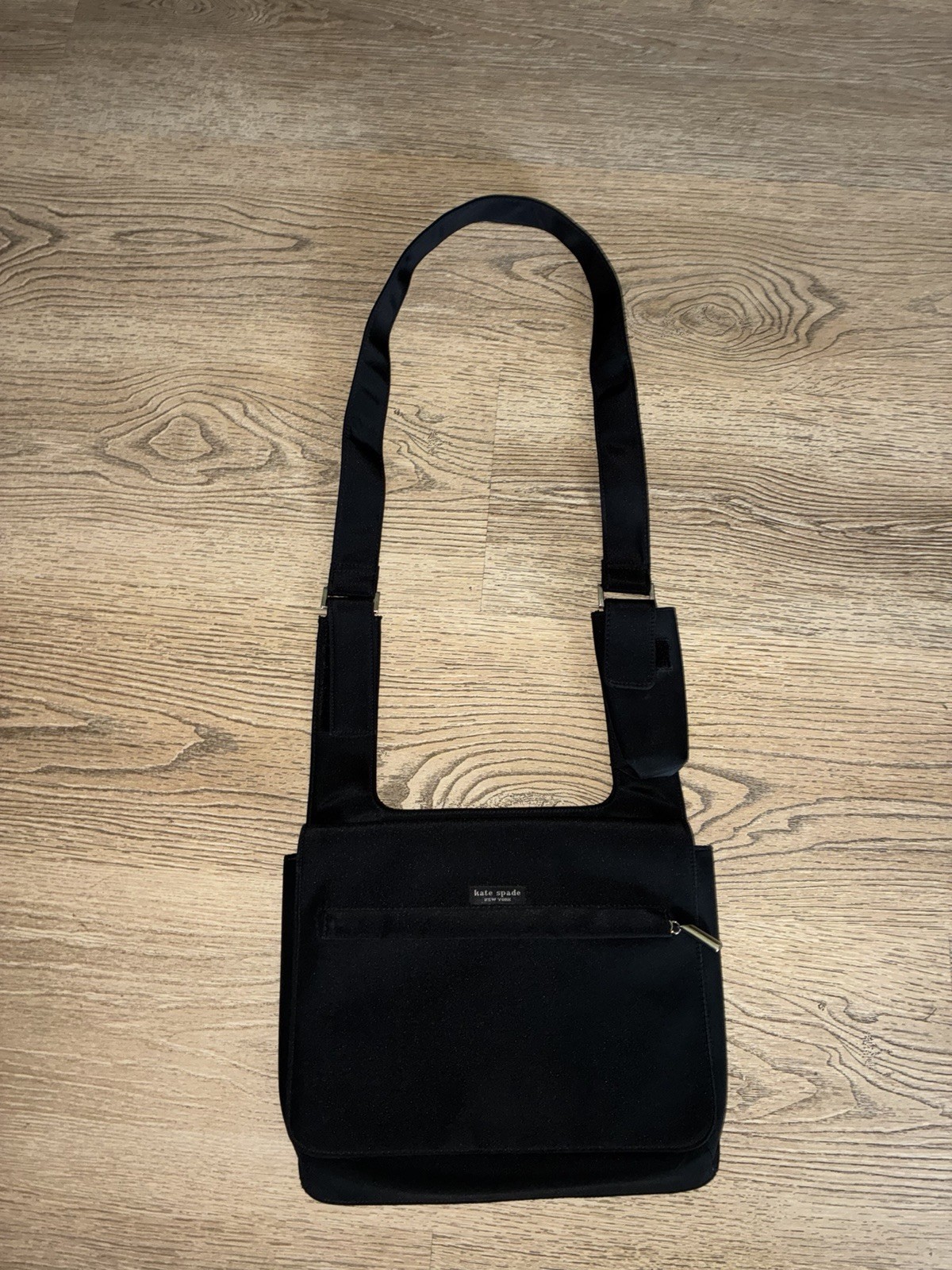 Vintage Kate Spade Crossbody With Cellphone Pocket On Strap Canvas Black