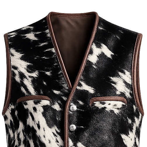 Women’s Motorcycle Cowhide Vest Real Hair-On Leather Waistcoat USA Cowgirl Black