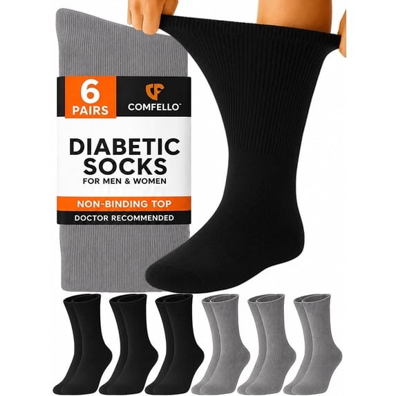 Diabetic Circulatory Crew Socks 6 Pairs Non-Binding Extra Wide Cotton Unisex