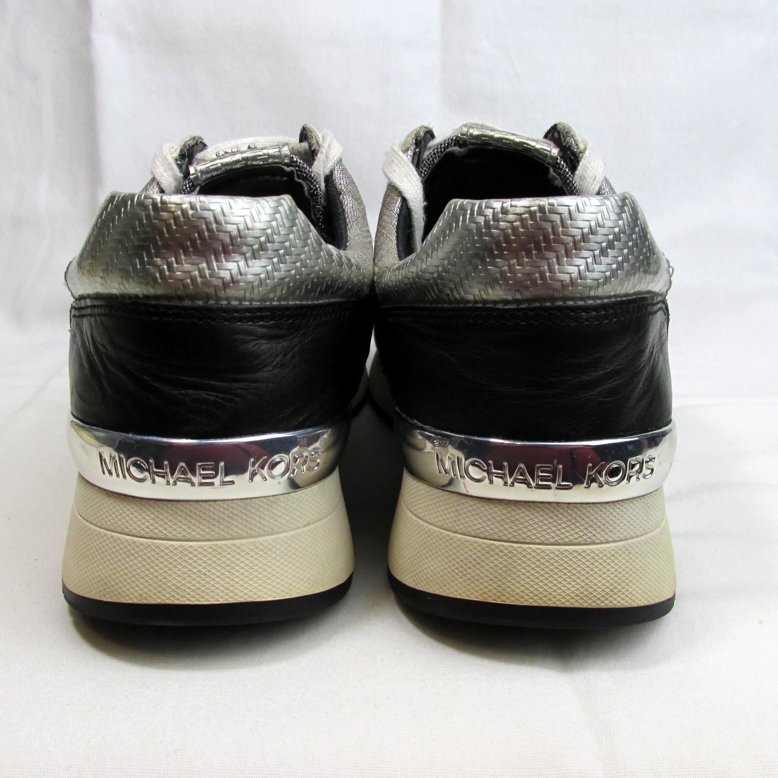 Michael Kors Black White Silver Trainer Sneaker Womens Size 8.5 Luxury Shoes