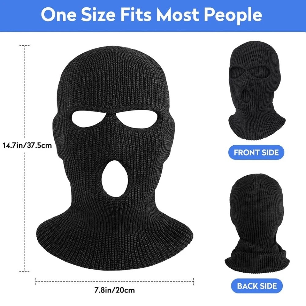 Winter Ski Mask 3 Hole Knitted Skull Balaclava Beanie Hat Men Outdoor Sports Cap