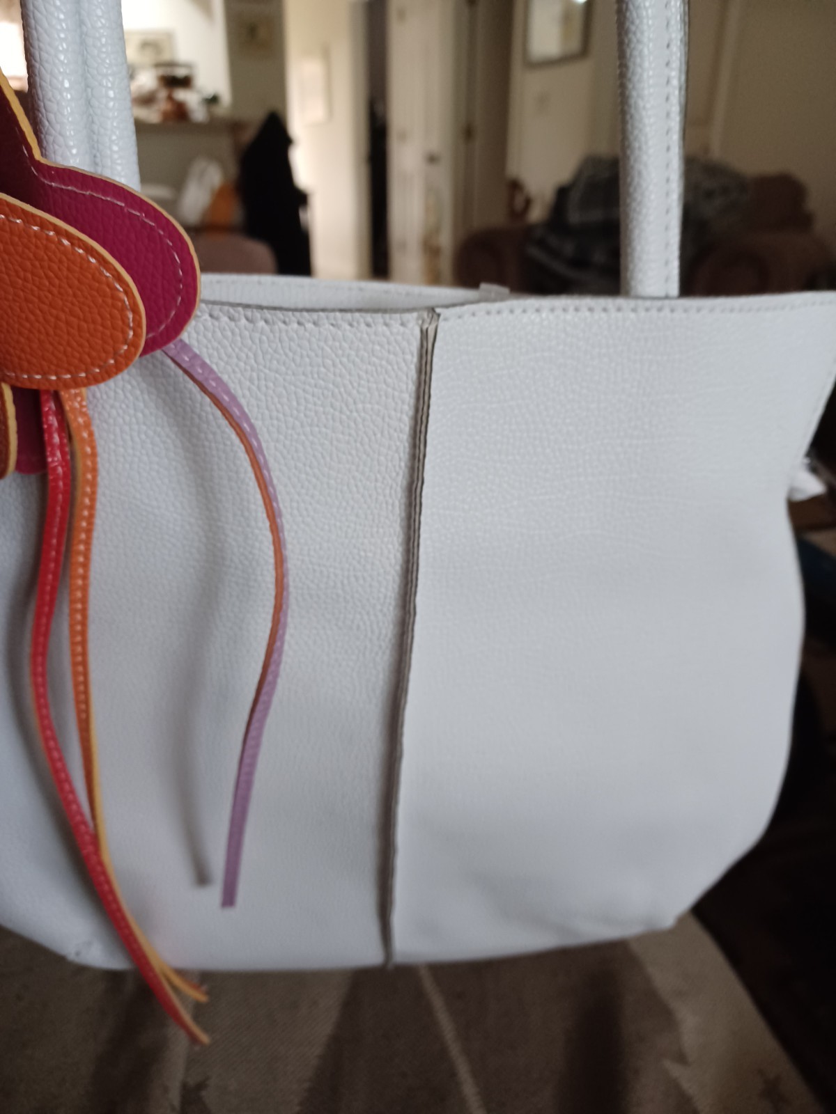 Mellow World Aster 3D Flower Tassel 100% Vegan Leather White Handbag Purse