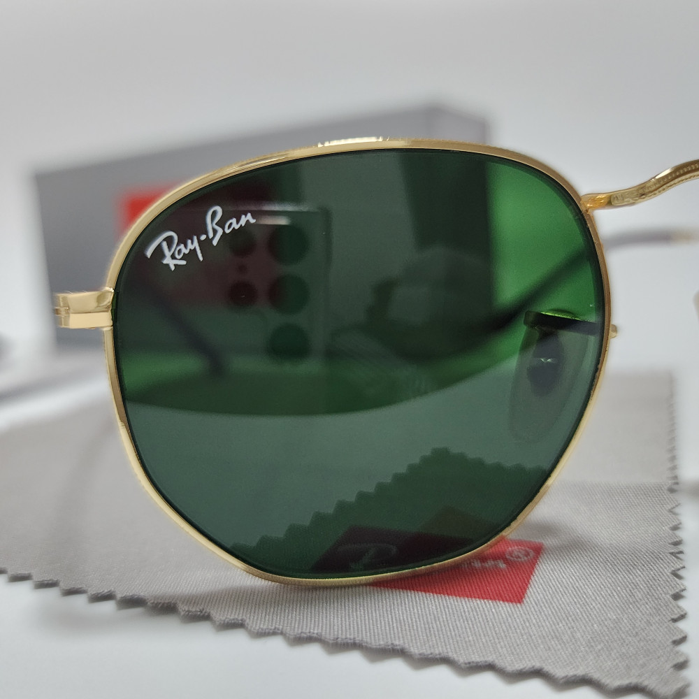 Ray-Ban RB3548N Hexagonal Sunglasses Gold Frame Glass Green Lens 51 mm